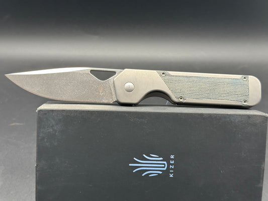 KIZER MILITAW POCKET KNIFE JONATHAN STYLE TITANIUM & MICARTA HANDLE S35VN STEEL