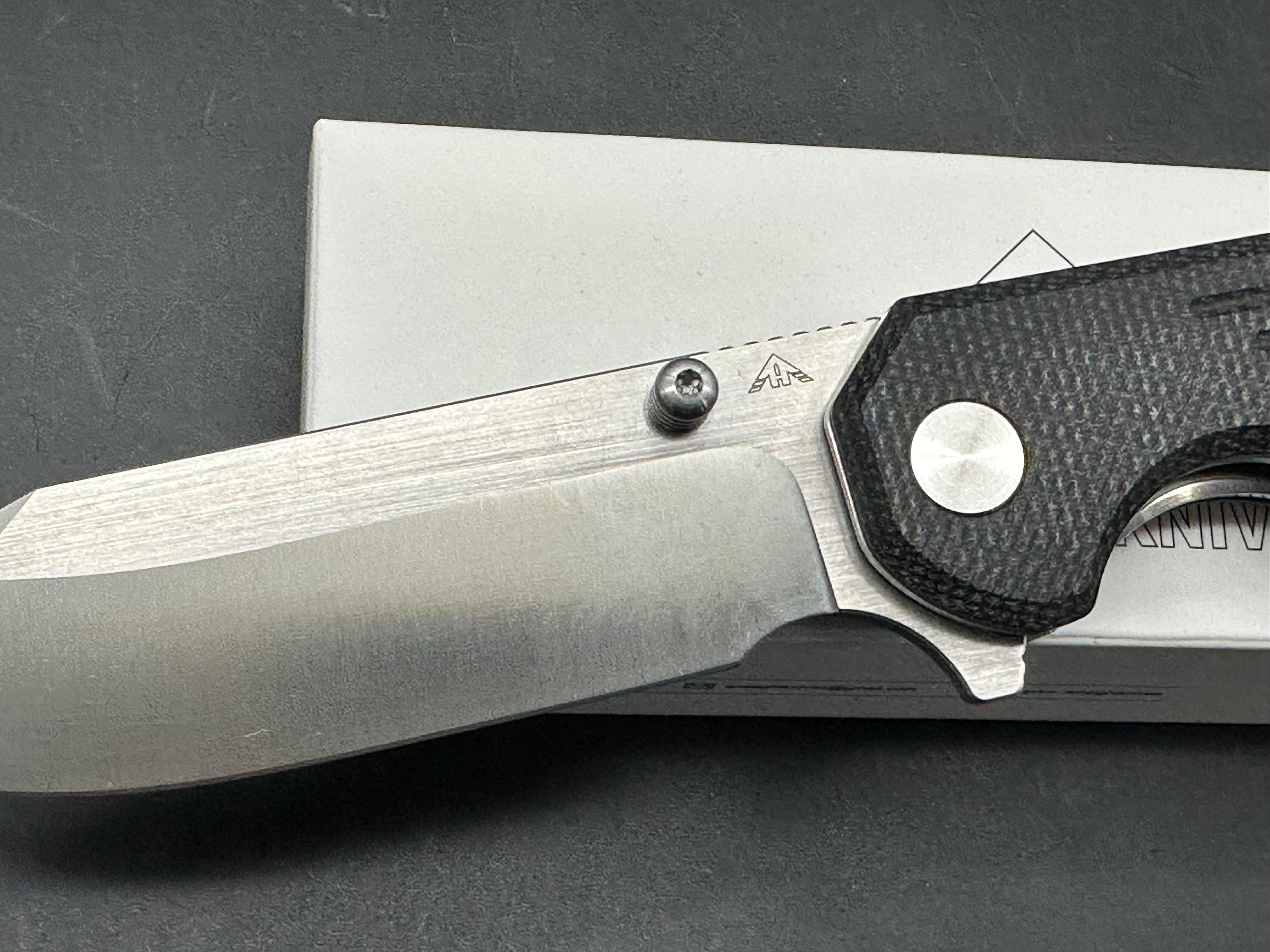 AMEIGHT GLADIATOR FOLDING KNIFE BLACK MICARTA HANDLE 14C28N PLAIN EDGE SATIN FINISH