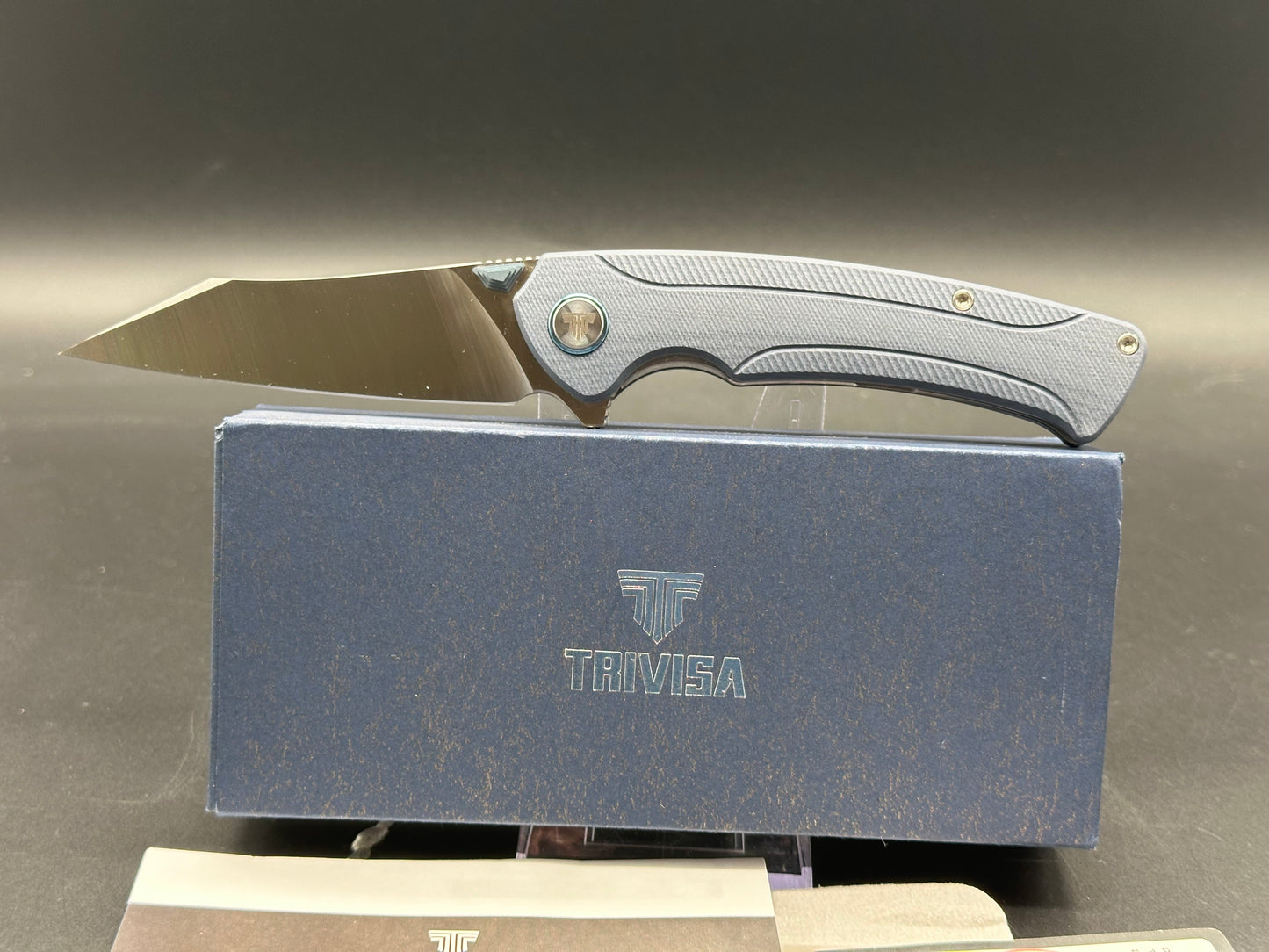 Trivisa Lynx-03, blue G10 handle w/titanium clip S35VN brushed satin