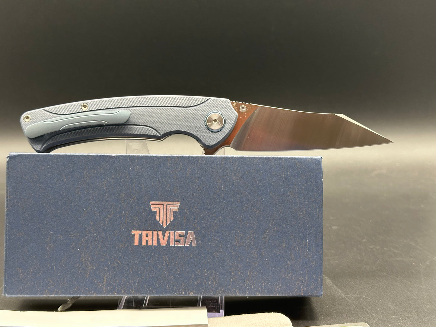 Trivisa Lynx-03, blue G10 handle w/titanium clip S35VN brushed satin