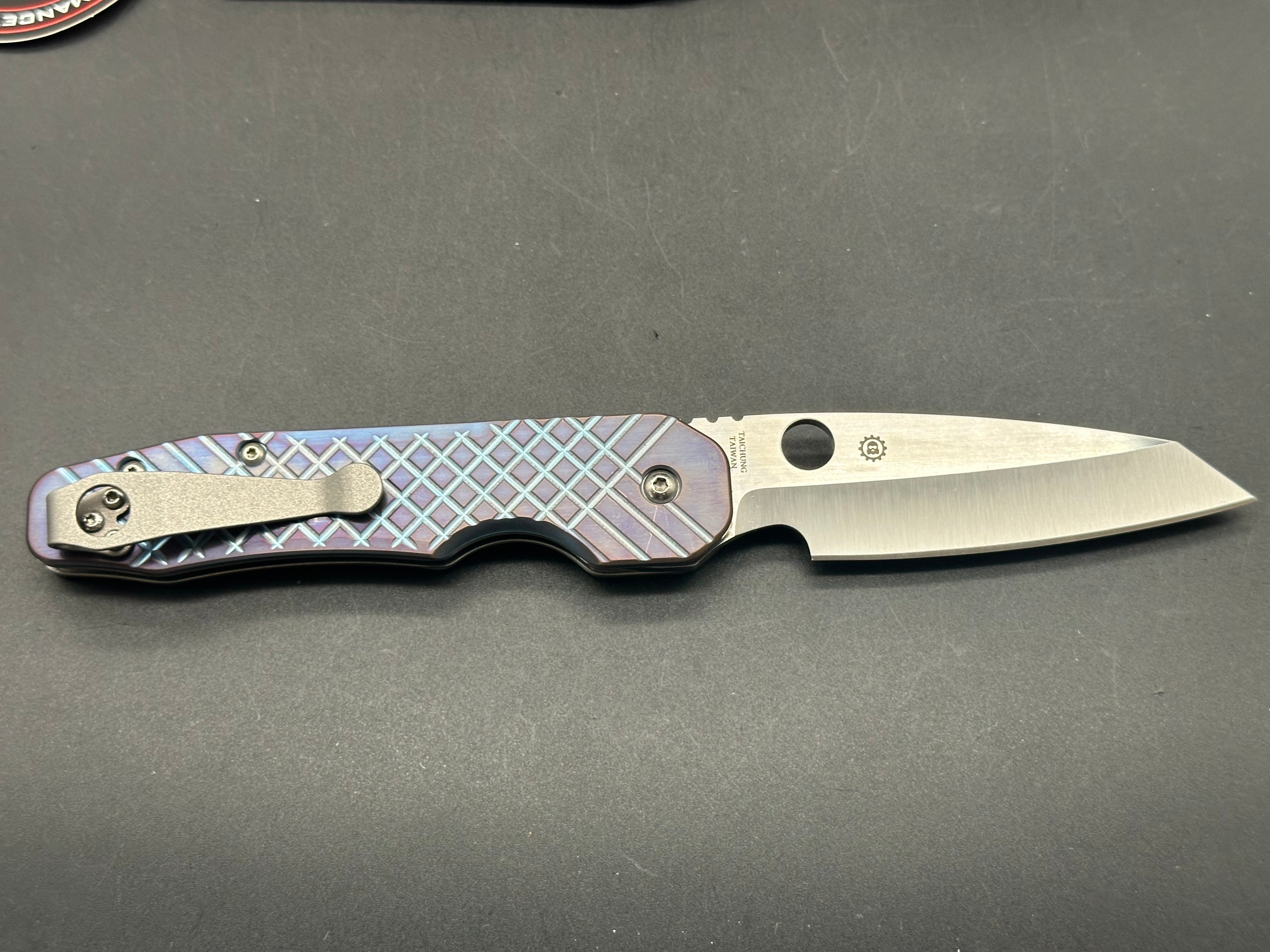 Spyderco Smock Milled Titanium Scales and custom pocket clip