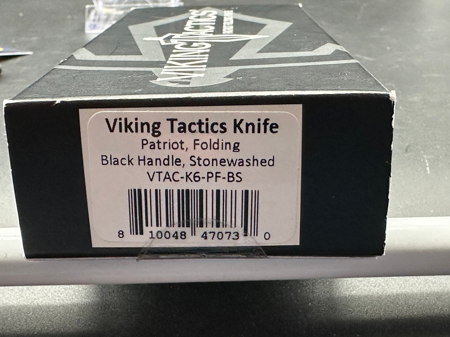 Viking Tactics VTAC-K6PF-85 Patriot, made by Hogue. 20CV, stonewashed black G10 handle