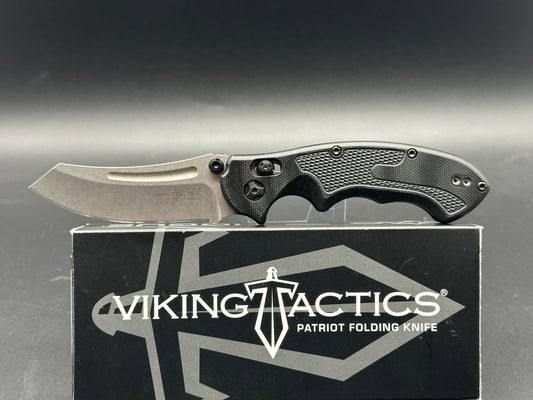 Viking Tactics VTAC-K6PF-85 Patriot, made by Hogue. 20CV, stonewashed black G10 handle