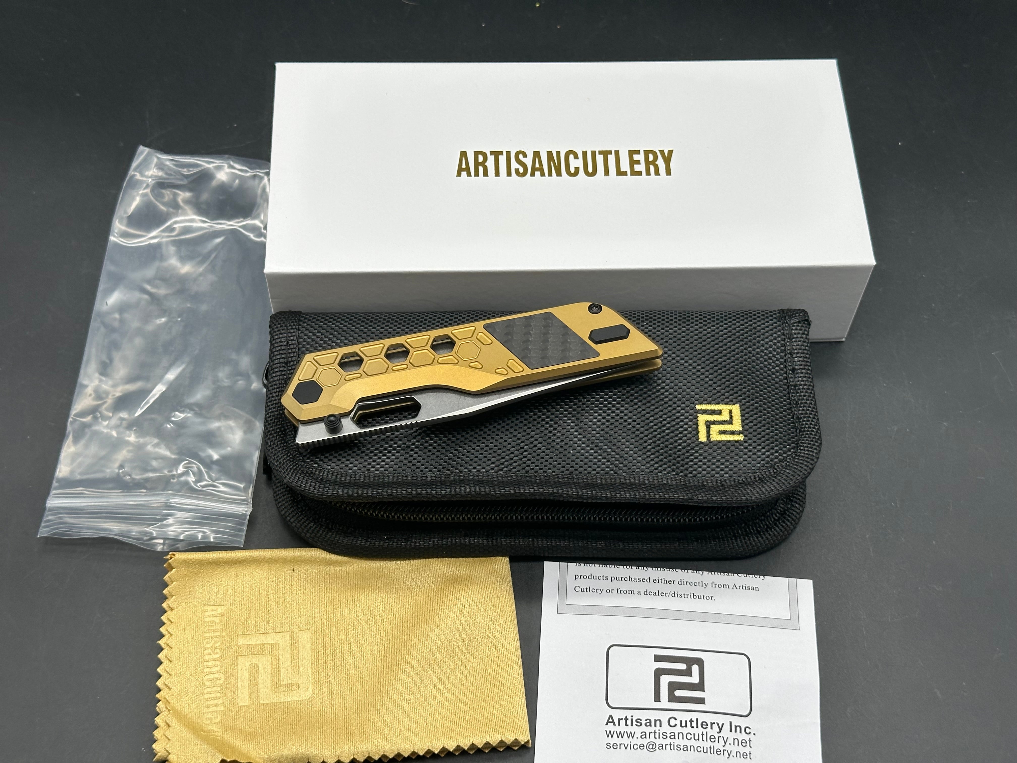 ARTISAN CUTLERY BEEST FOLDING KNIFE titanium HANDLE S35VN DROP POINT PLAIN EDGE STONEWASH FINISH