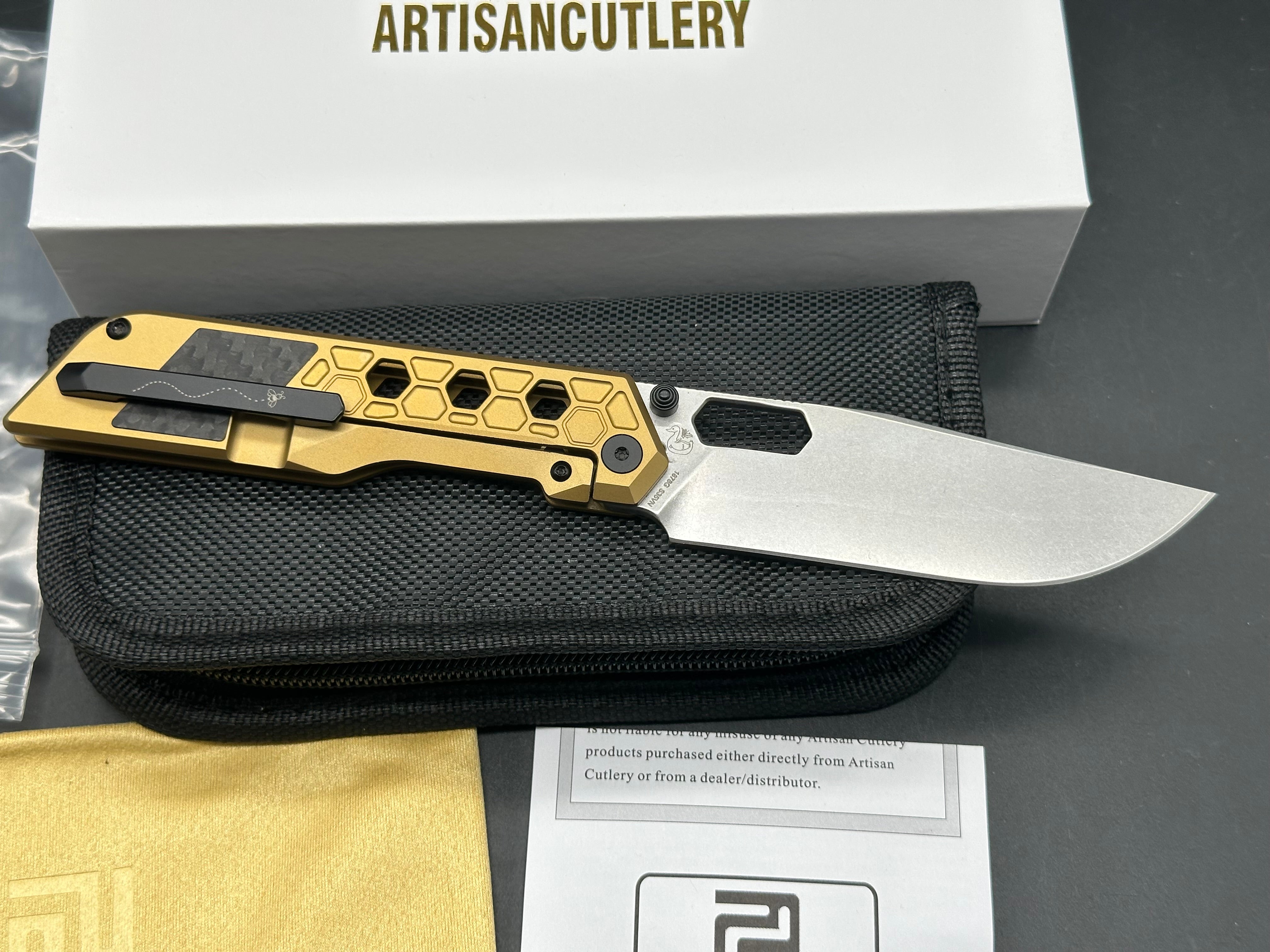 ARTISAN CUTLERY BEEST FOLDING KNIFE titanium HANDLE S35VN DROP POINT PLAIN EDGE STONEWASH FINISH