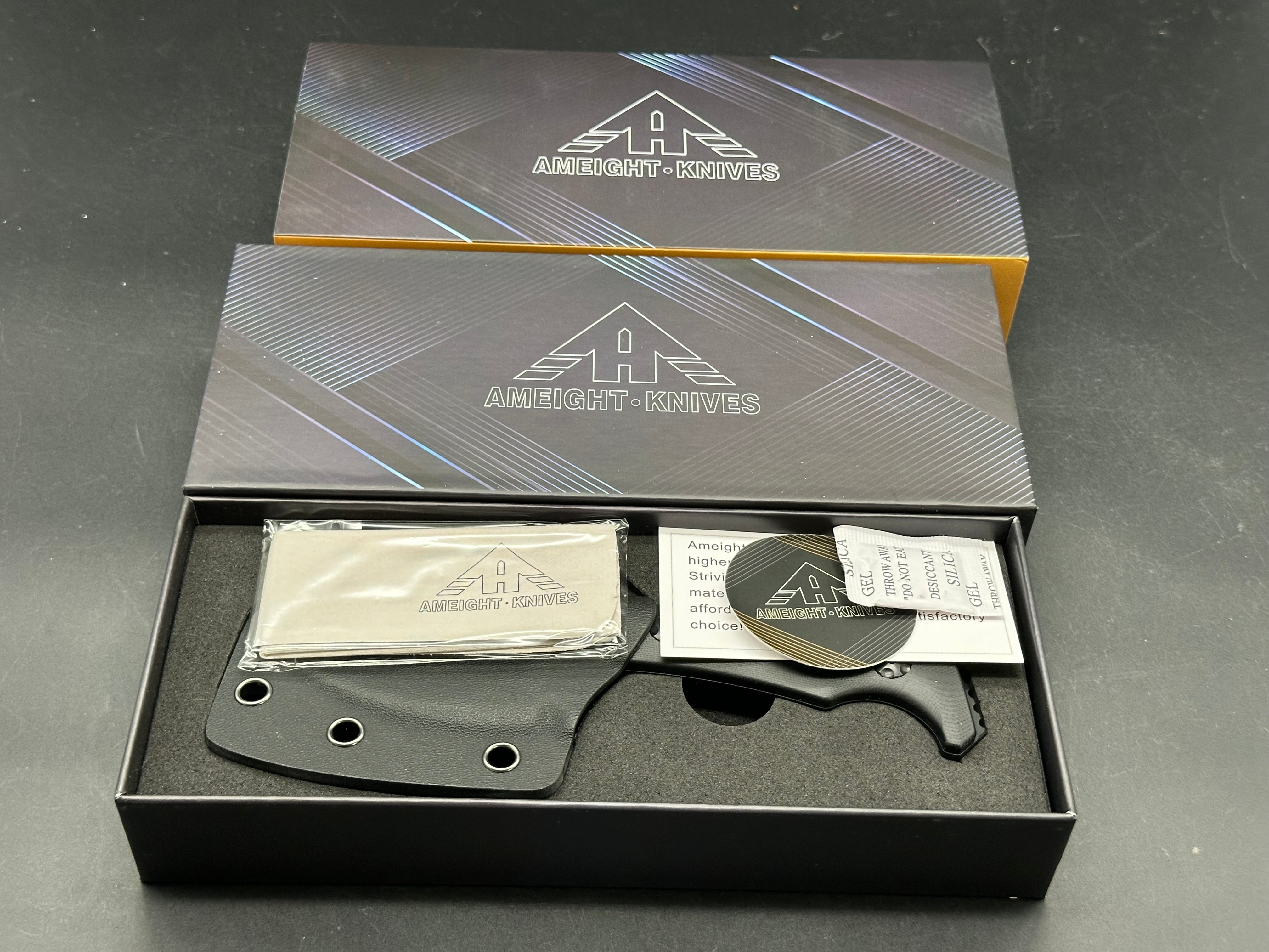 Miguron | Ameight Knives LSM Fixed Blade 2.82" Black PVD 14C28N Blade Black G10 handle DC Blades Design