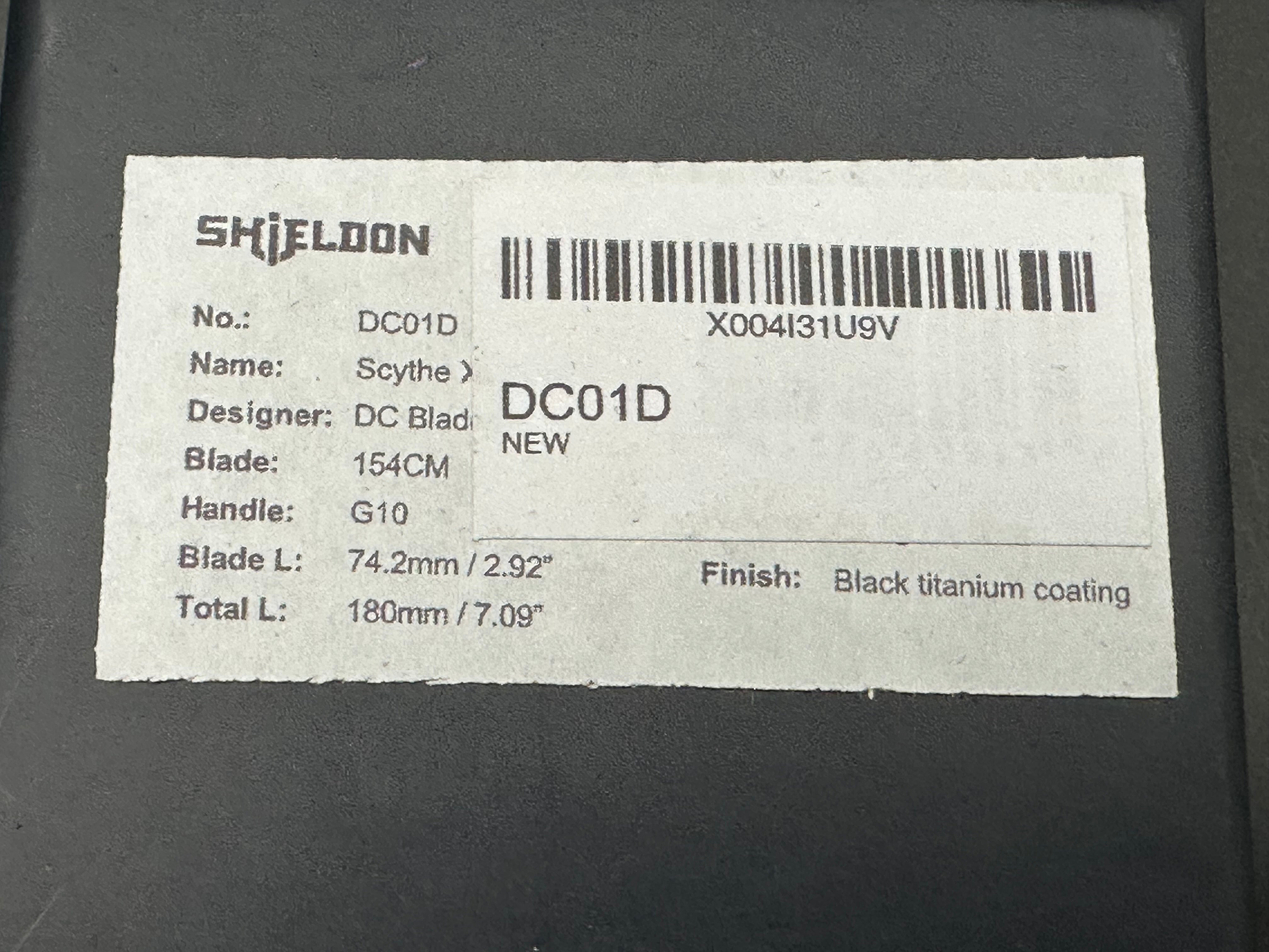 Shieldon Blades Scythe XL folder Blackwash Titanium coated blade of 154CM Red G10 Handle