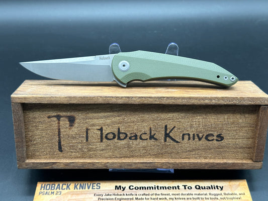 Hoback Knives Enoch Liner Lock Knife OD Green G-10 (3.1" Stonewash)