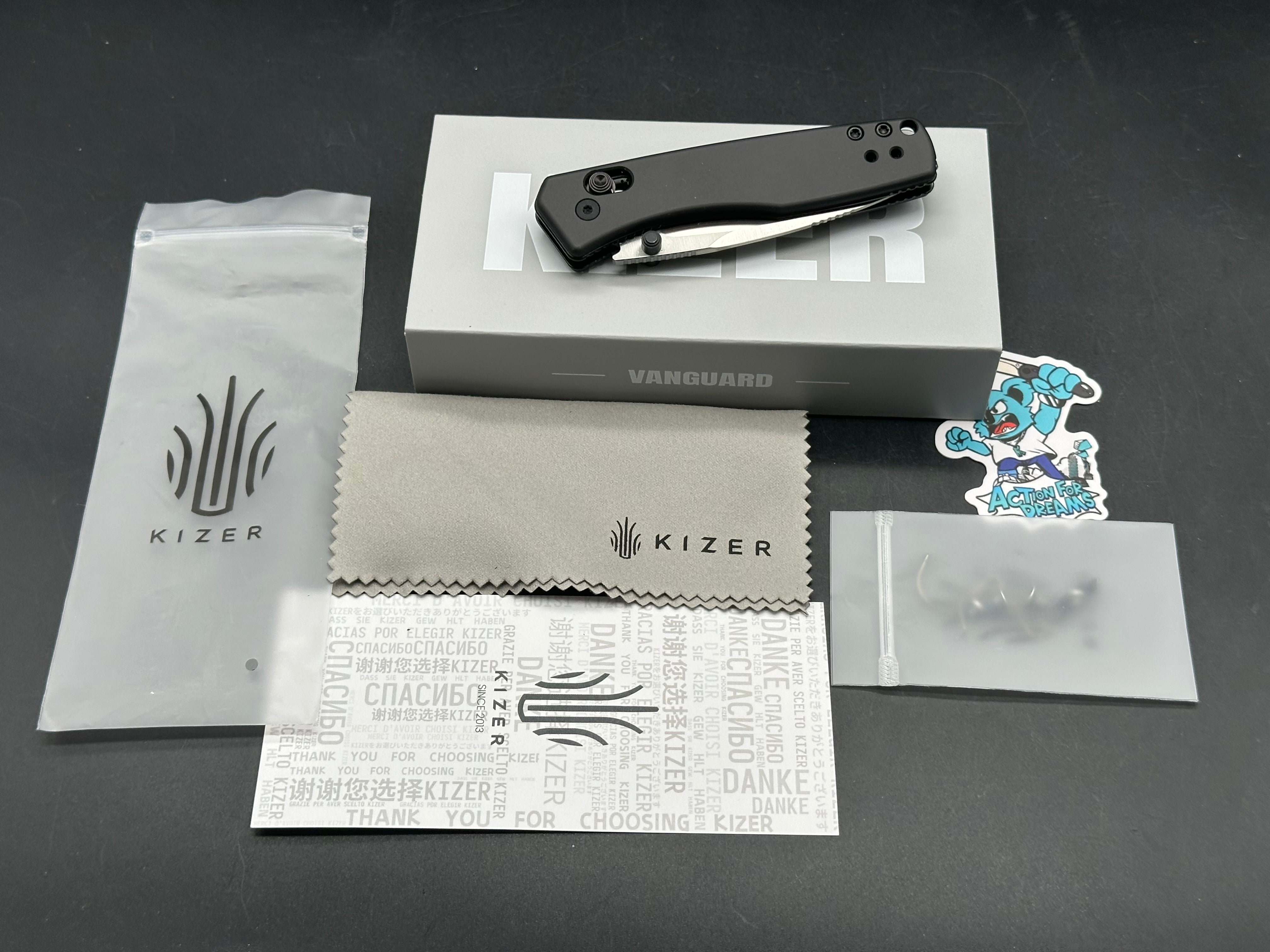 KIZER AEGIS FOLDING KNIFE GRAY ALUMINUM HANDLE AEB-L DROP POINT PLAIN EDGE SATIN FINISH