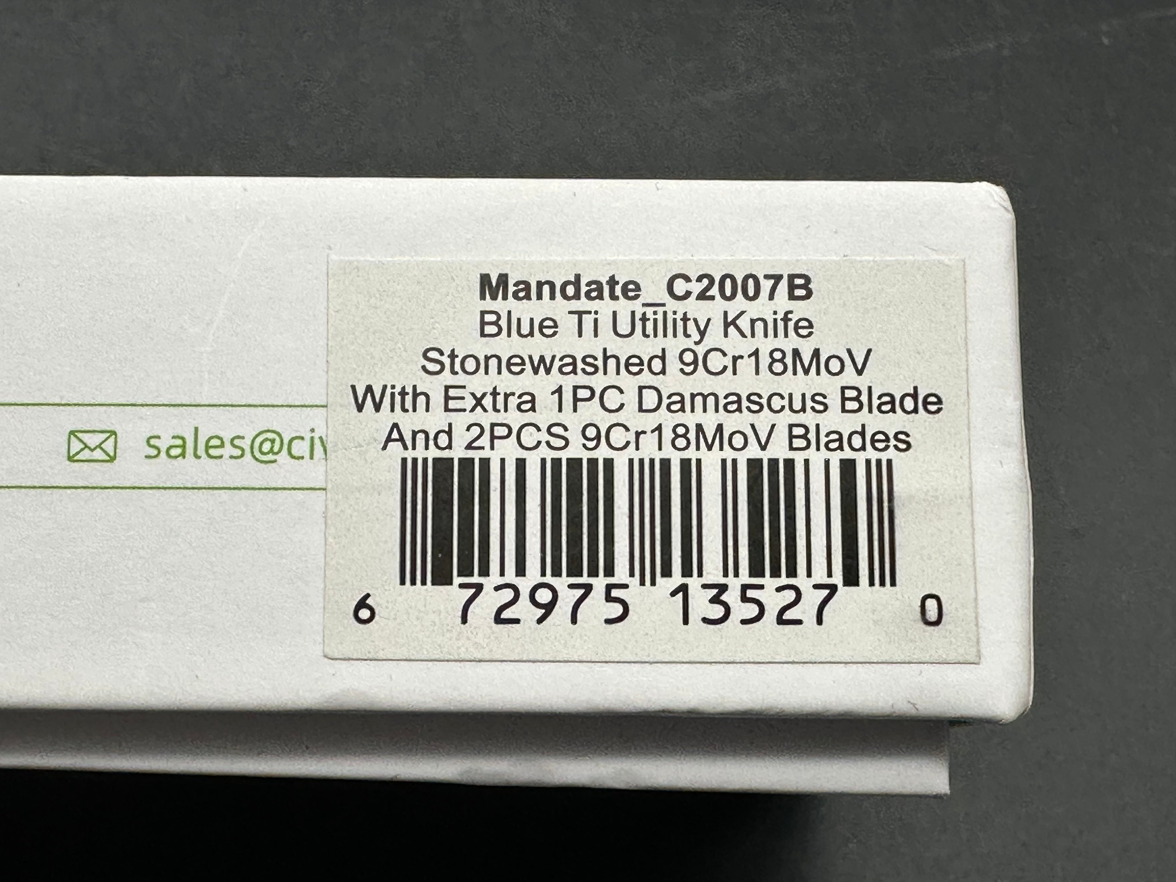 Civivi Mandate Utility Knife Blades are 9CR18Mov Handle is Blue titanium