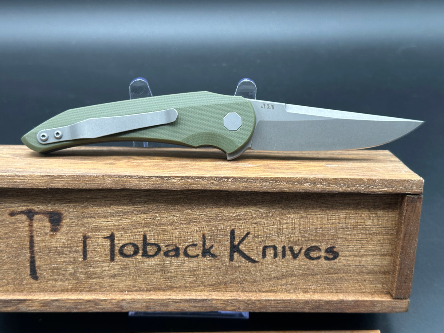 Hoback Knives Enoch Liner Lock Knife OD Green G-10 (3.1" Stonewash)