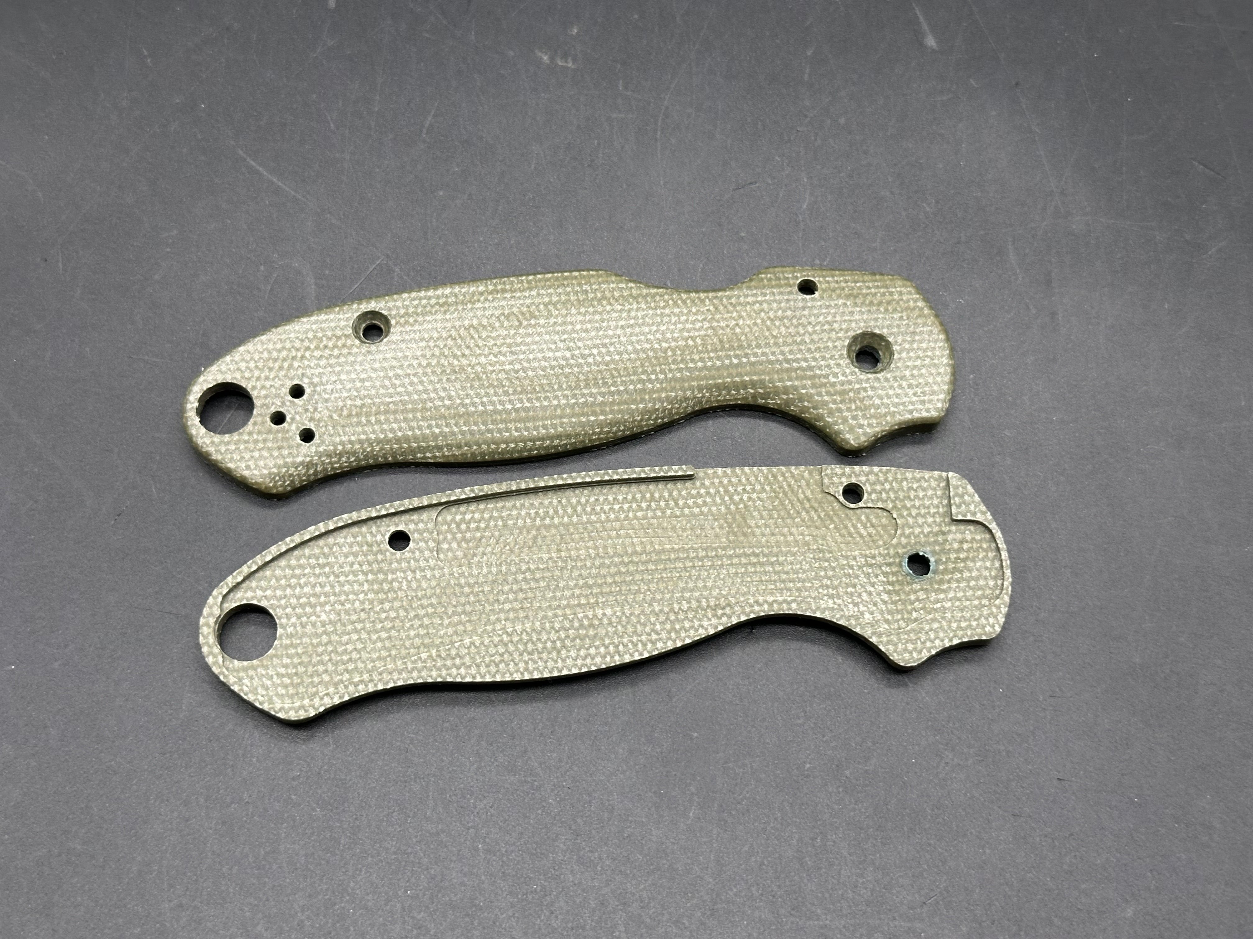 Spyderco Para 3 Replacement Scales in OD Green Micarta.  These DO NOT fit the Lightweight Version nor the CruCarta Version