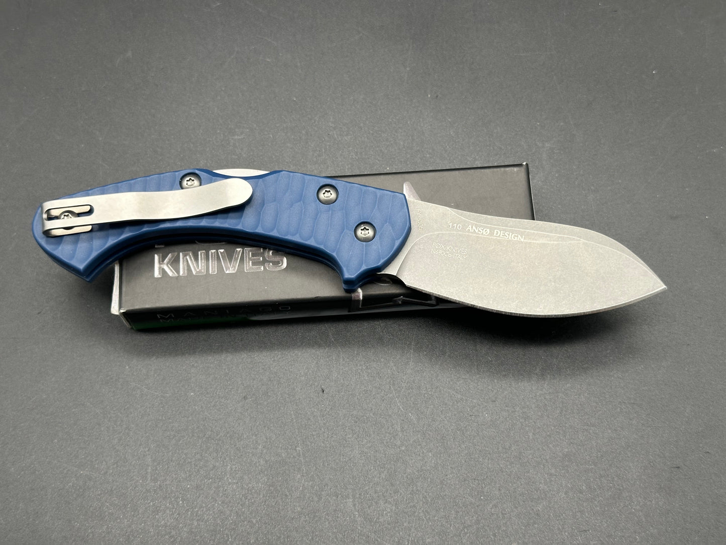 Fox Knives Anso Zero Exclusive Folding Knife Blue G-10 (3" Stonewash N690)