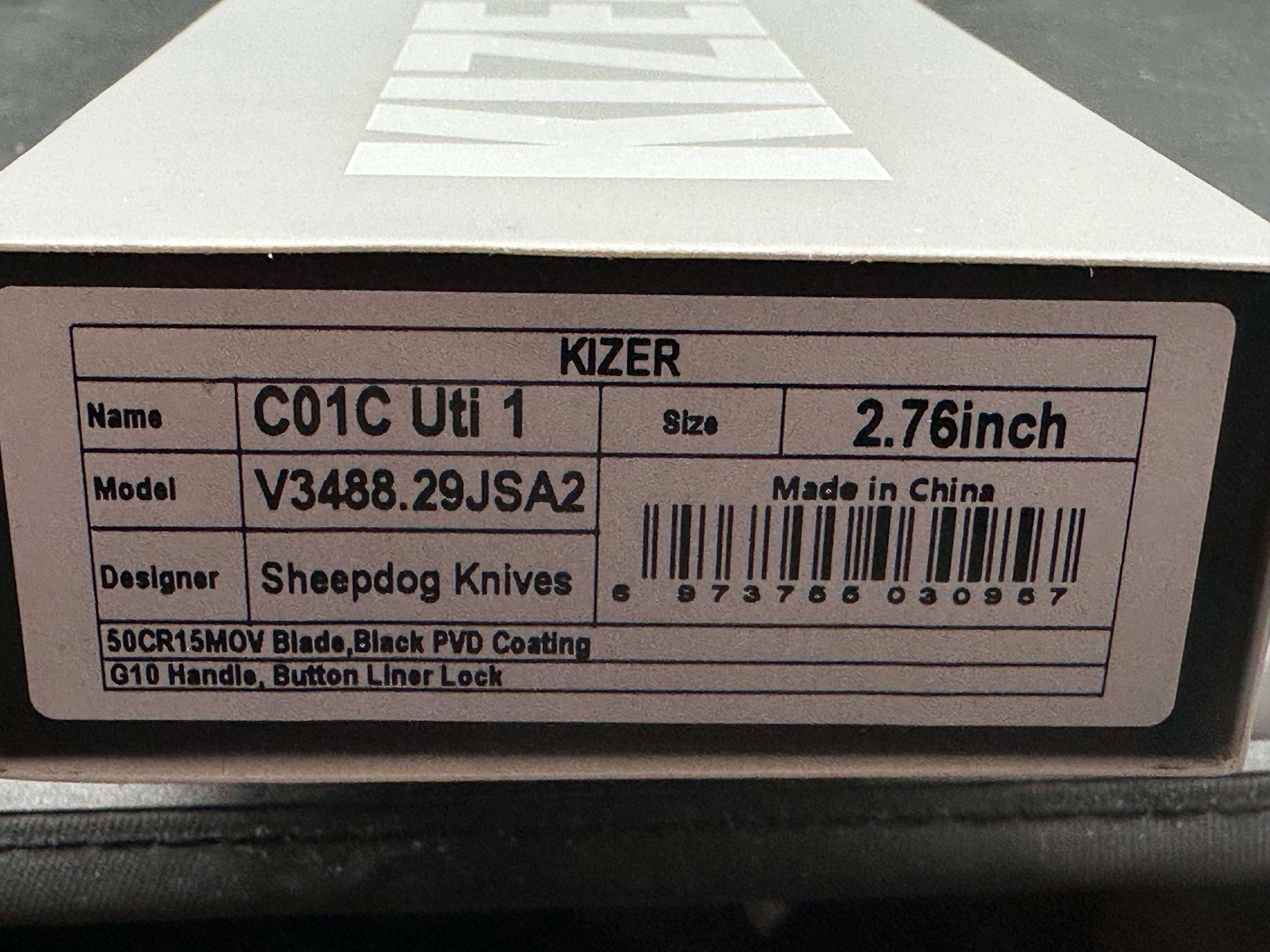KIZER C01C UTI 1 UTILITY FOLDING KNIFE GREEN G10 HANDLE 5CR15MOV PLAIN BLACK PVD BLADE