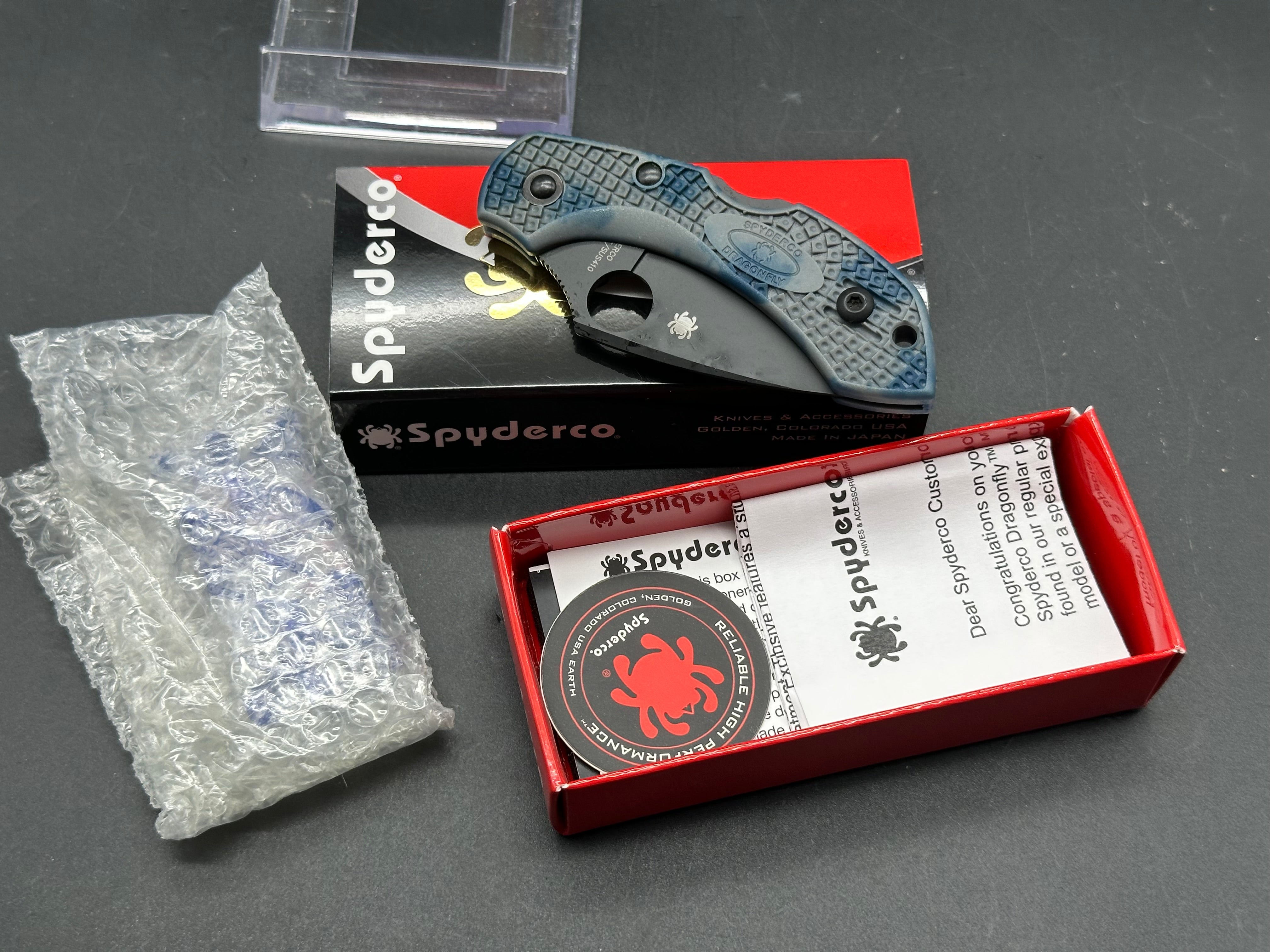 Spyderco Dragonfly, New in Box, Zome Blue/Gray FRN, Black Superblue steel