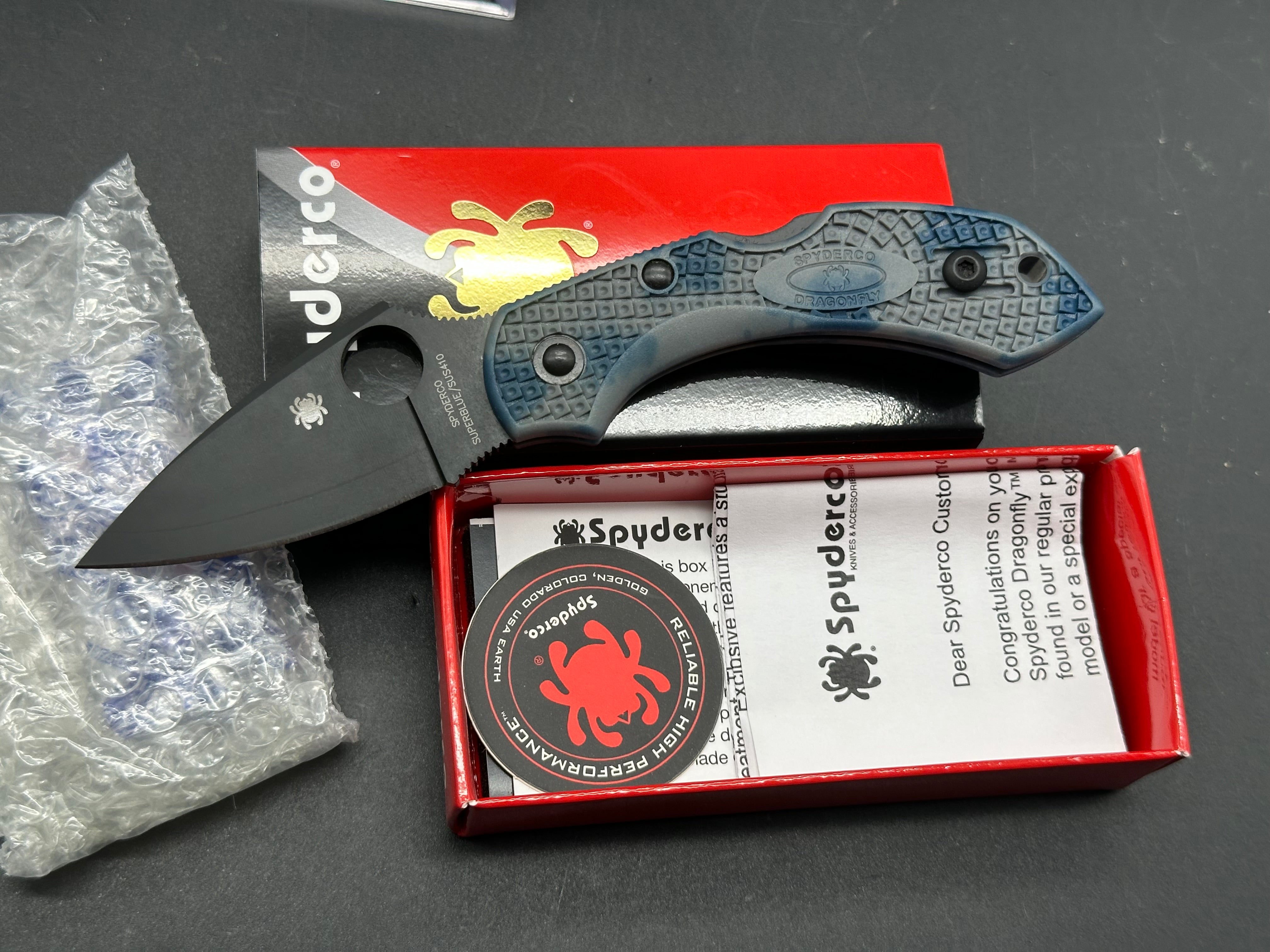 Spyderco Dragonfly, New in Box, Zome Blue/Gray FRN, Black Superblue steel