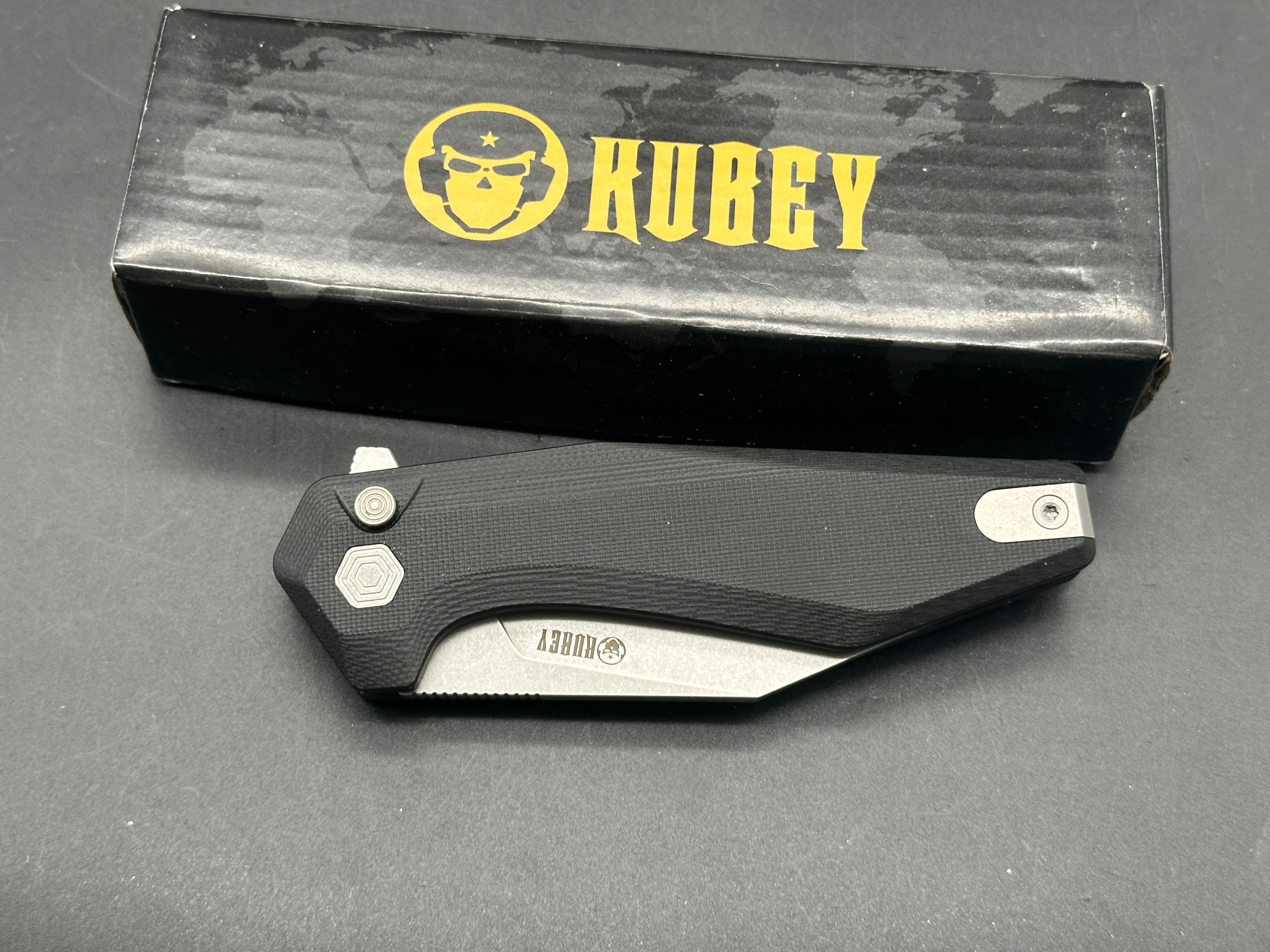 Kubey Fenrir Folding Knife Black G-10 Handle 3.27'' Stonewashed 14C28N Blade