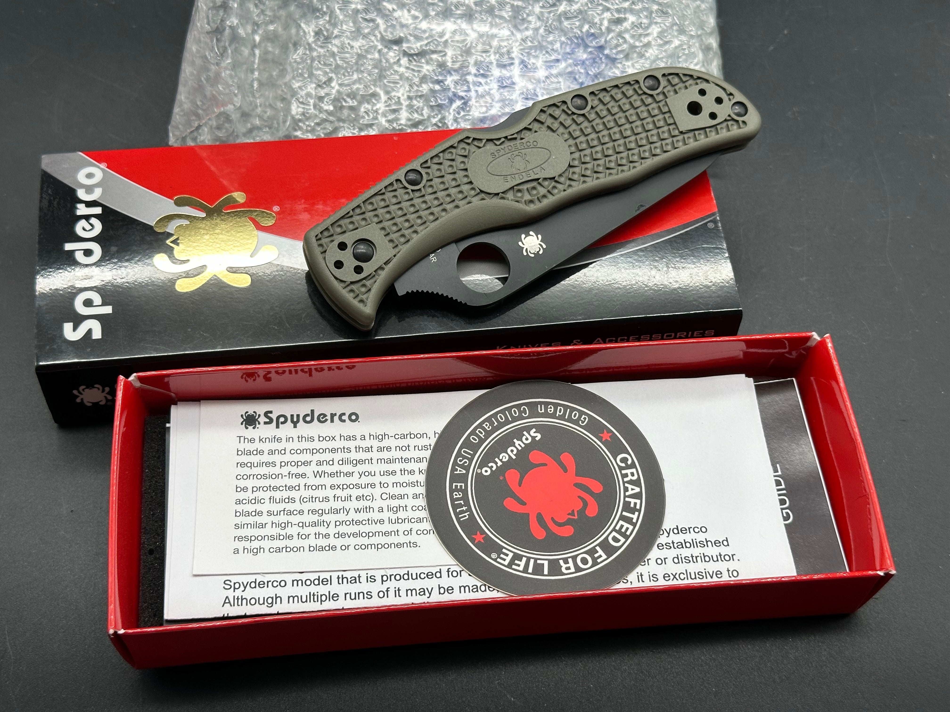 Spyderco Endela, New in Box, OD Green FRN, Cruwear