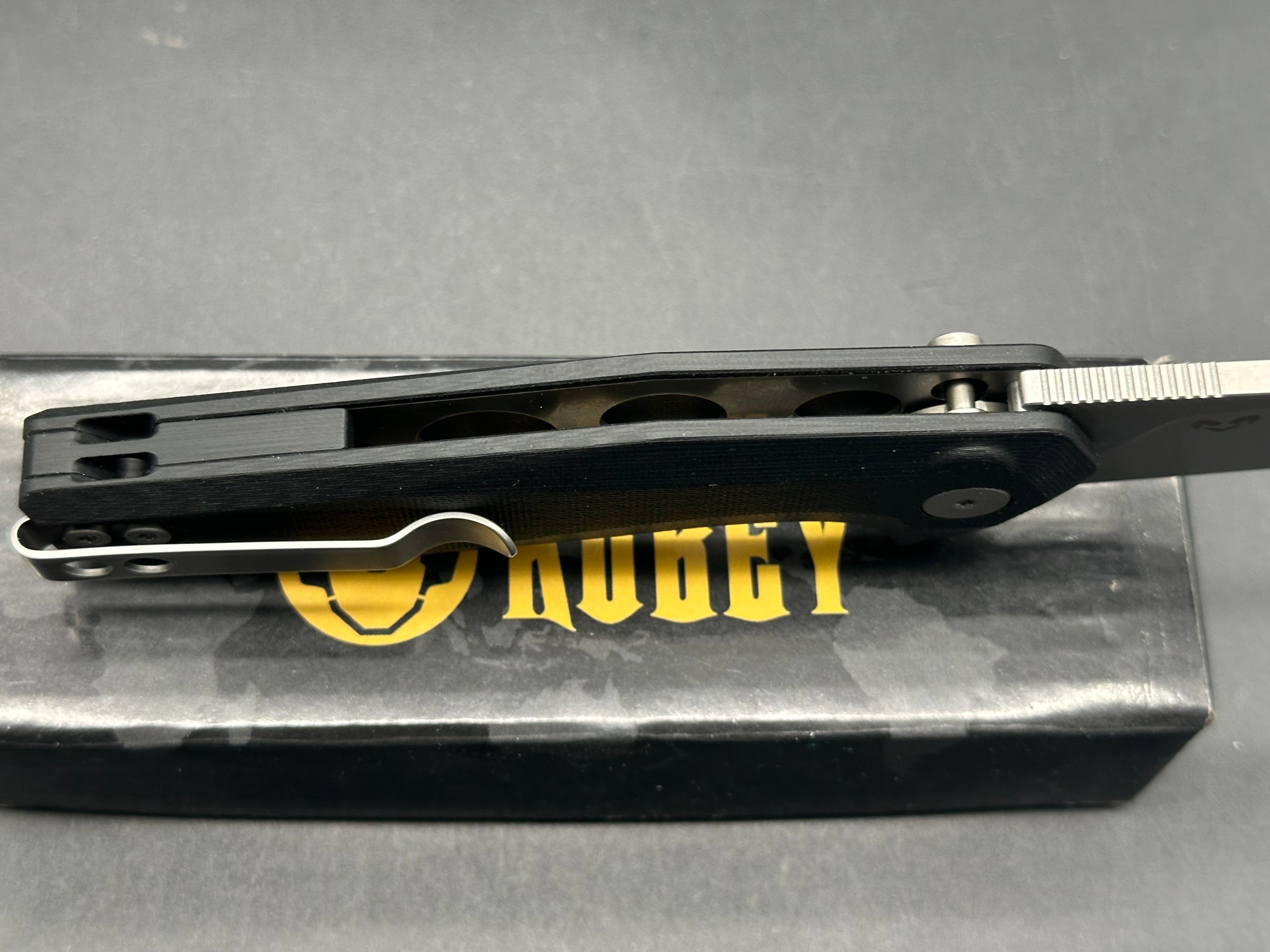 Kubey Fenrir Folding Knife Black G-10 Handle 3.27'' Stonewashed 14C28N Blade