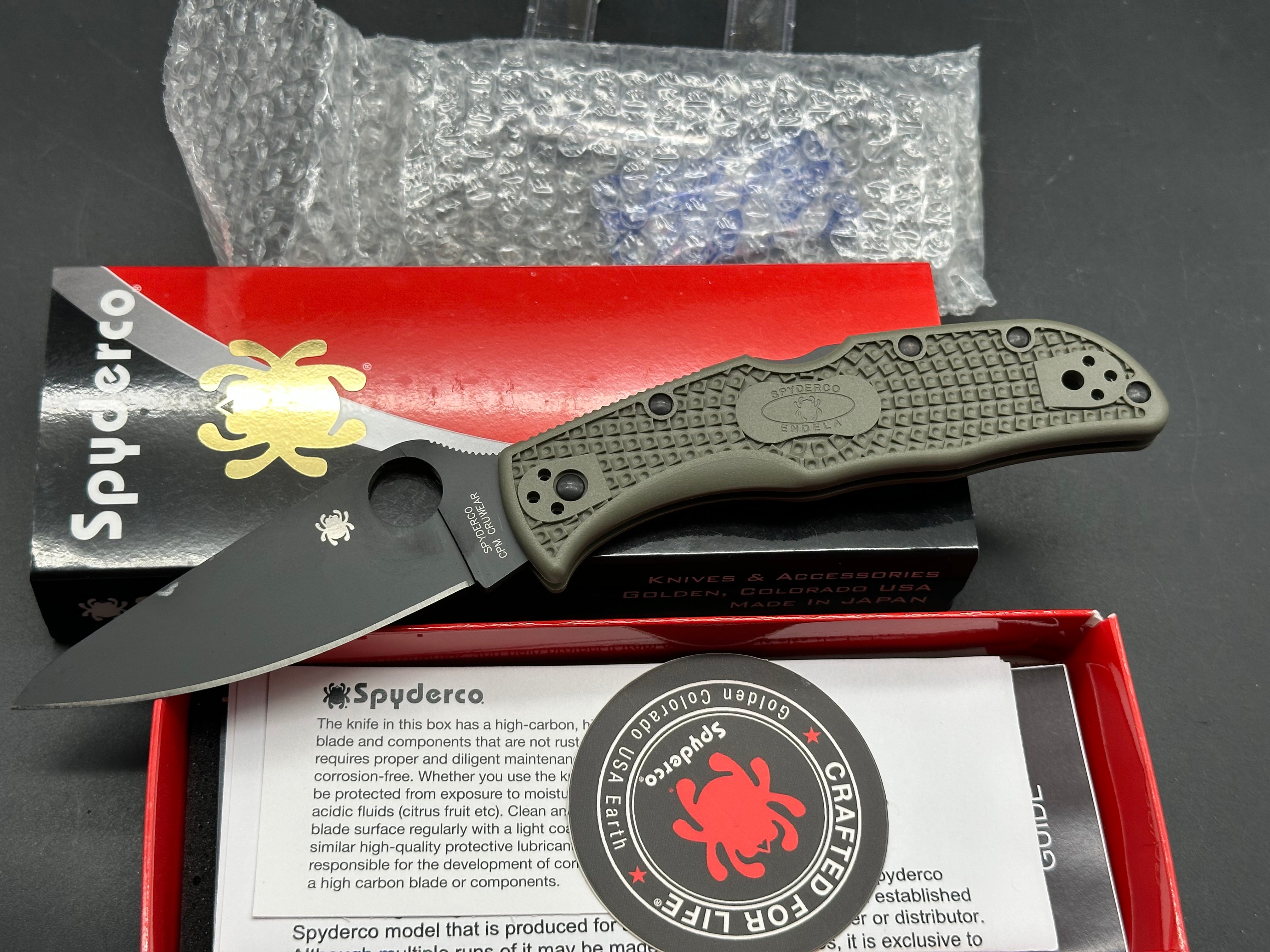 Spyderco Endela, New in Box, OD Green FRN, Cruwear