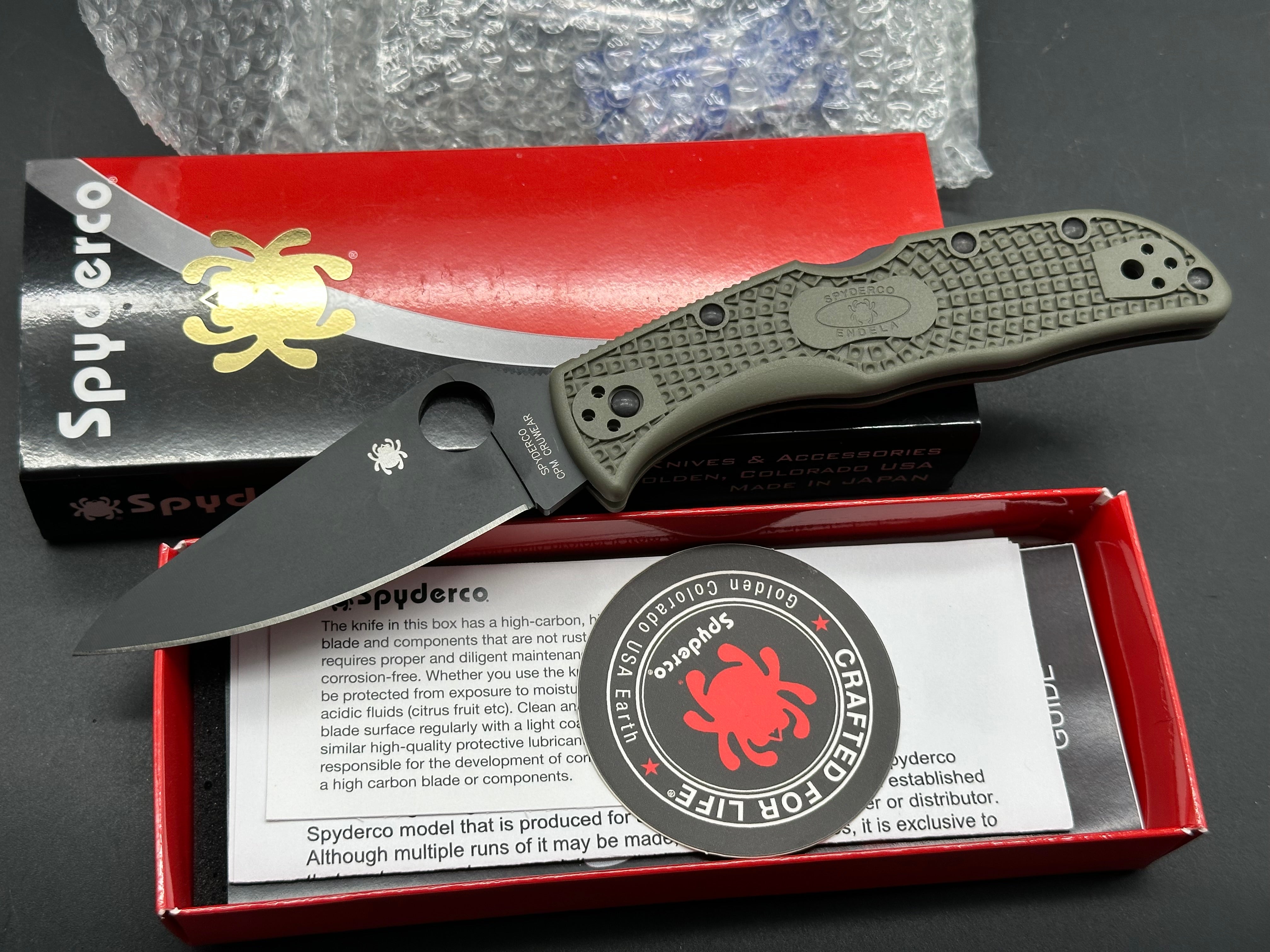 Spyderco Endela, New in Box, OD Green FRN, Cruwear