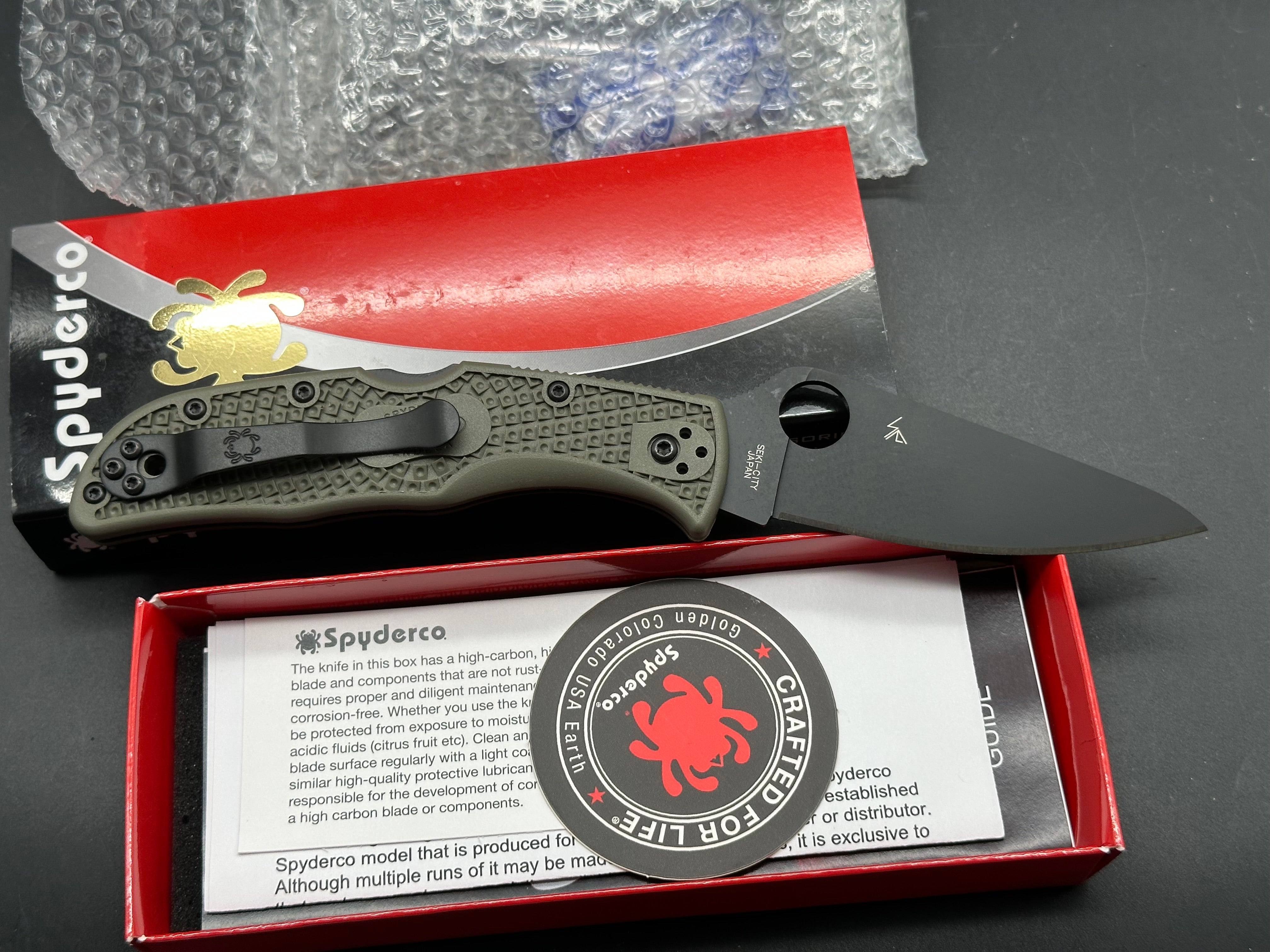 Spyderco Endela, New in Box, OD Green FRN, Cruwear