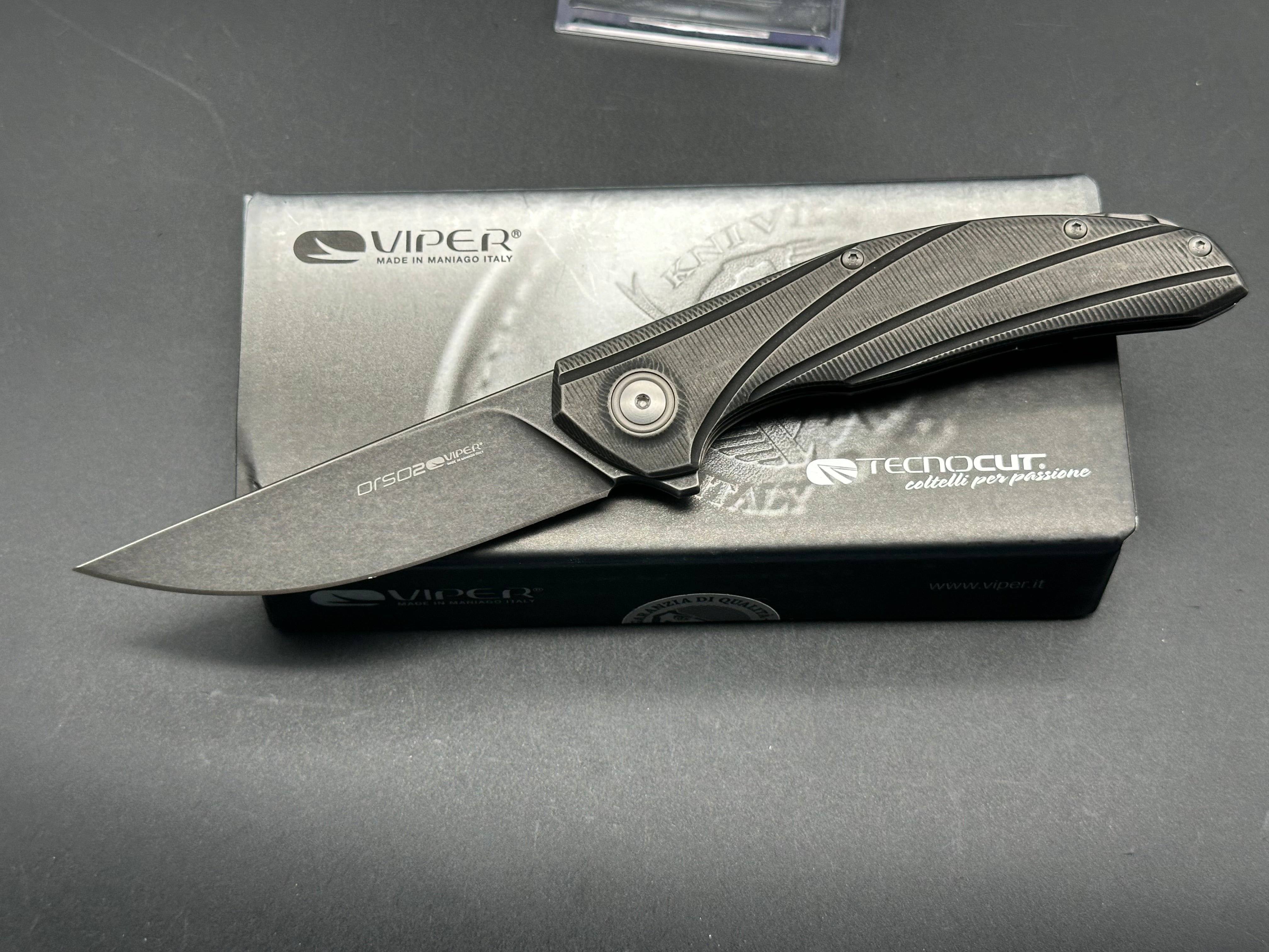 Viper Knives Anso Orso 2 Frame Lock Knife Titanium Black SW (3.4" Black SW)