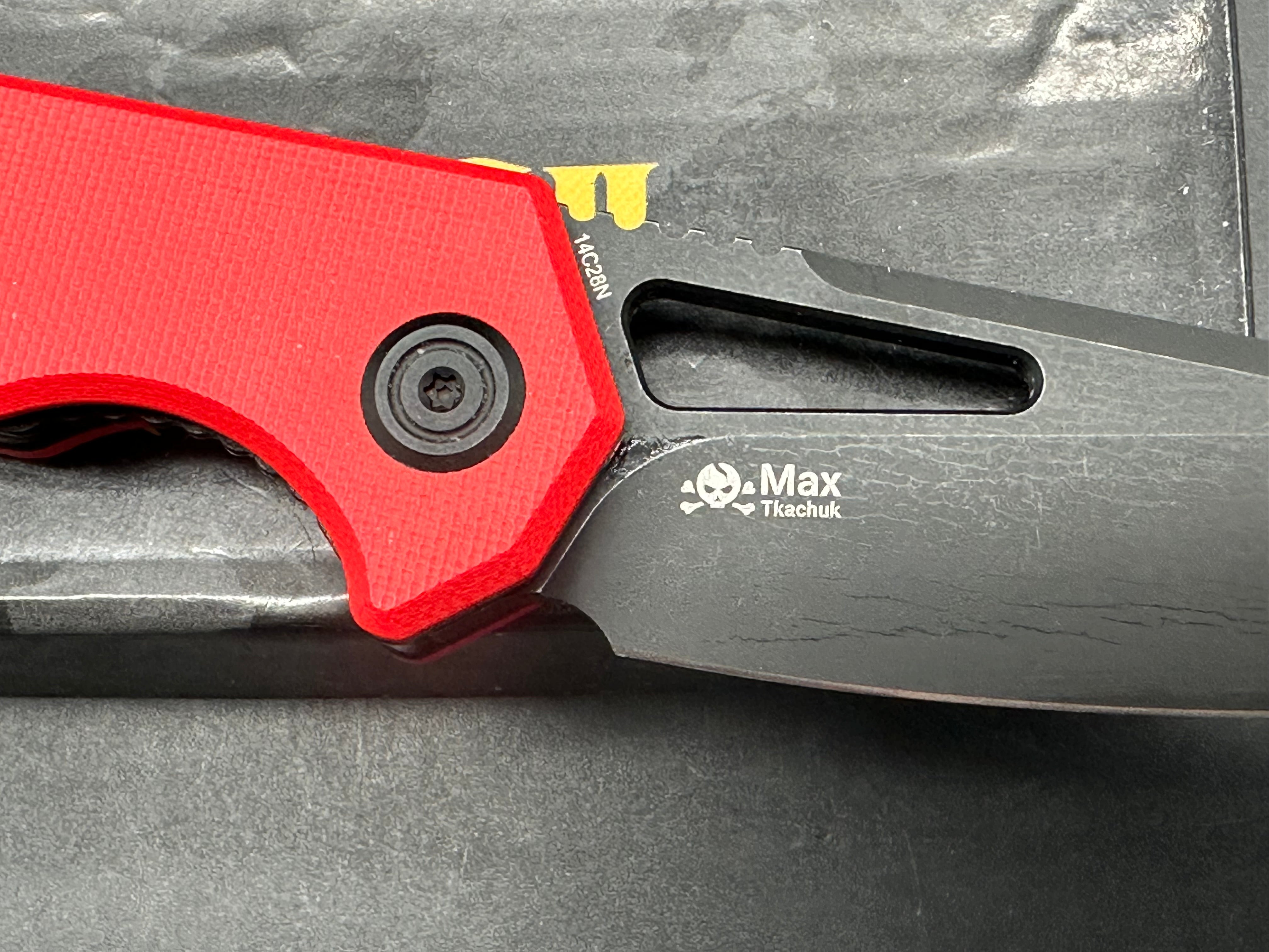 Kubey Vagrant Liner Lock Folding Knife Red G10 Handle 3.1" Blackwash 14C28N