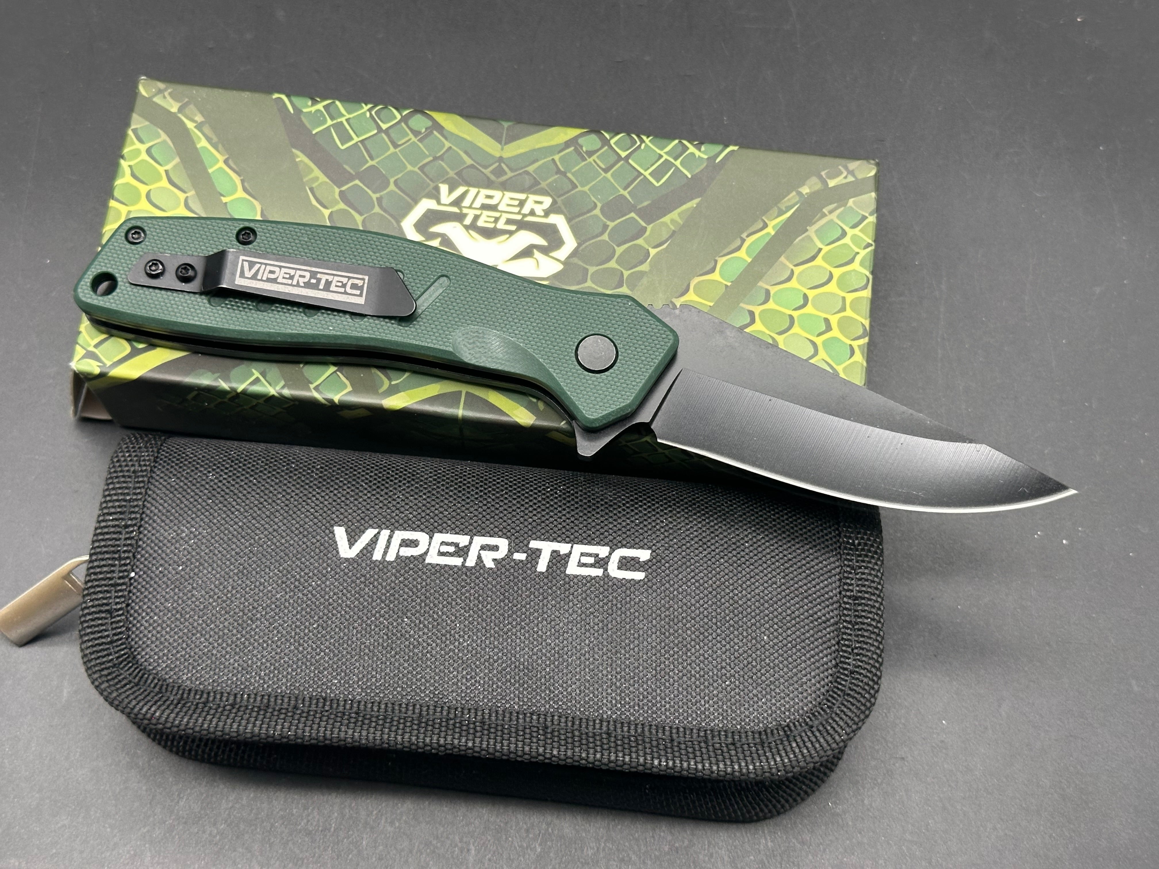 New Viper Tec Black D2 Blade G10 Handle Button Lock Pocket Knife EDC Green Cobra