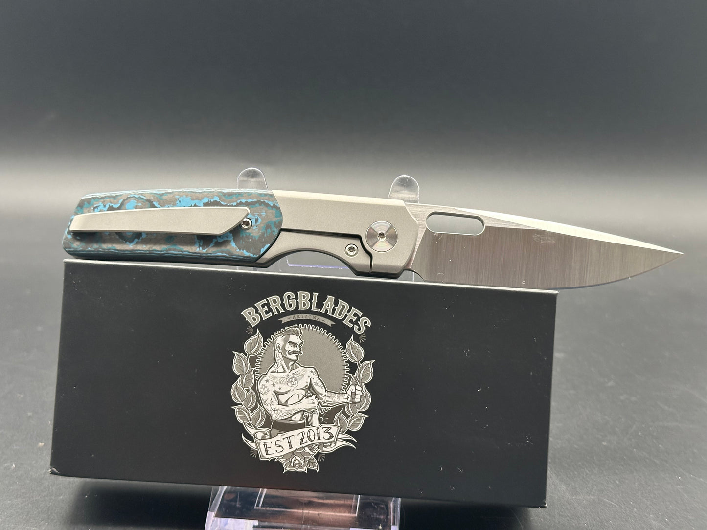 Berg Blades Sweeney, 3.35" 20CV Satin Blade with Stonewash Titanium & Arctic Storm Fat Carbon Handle