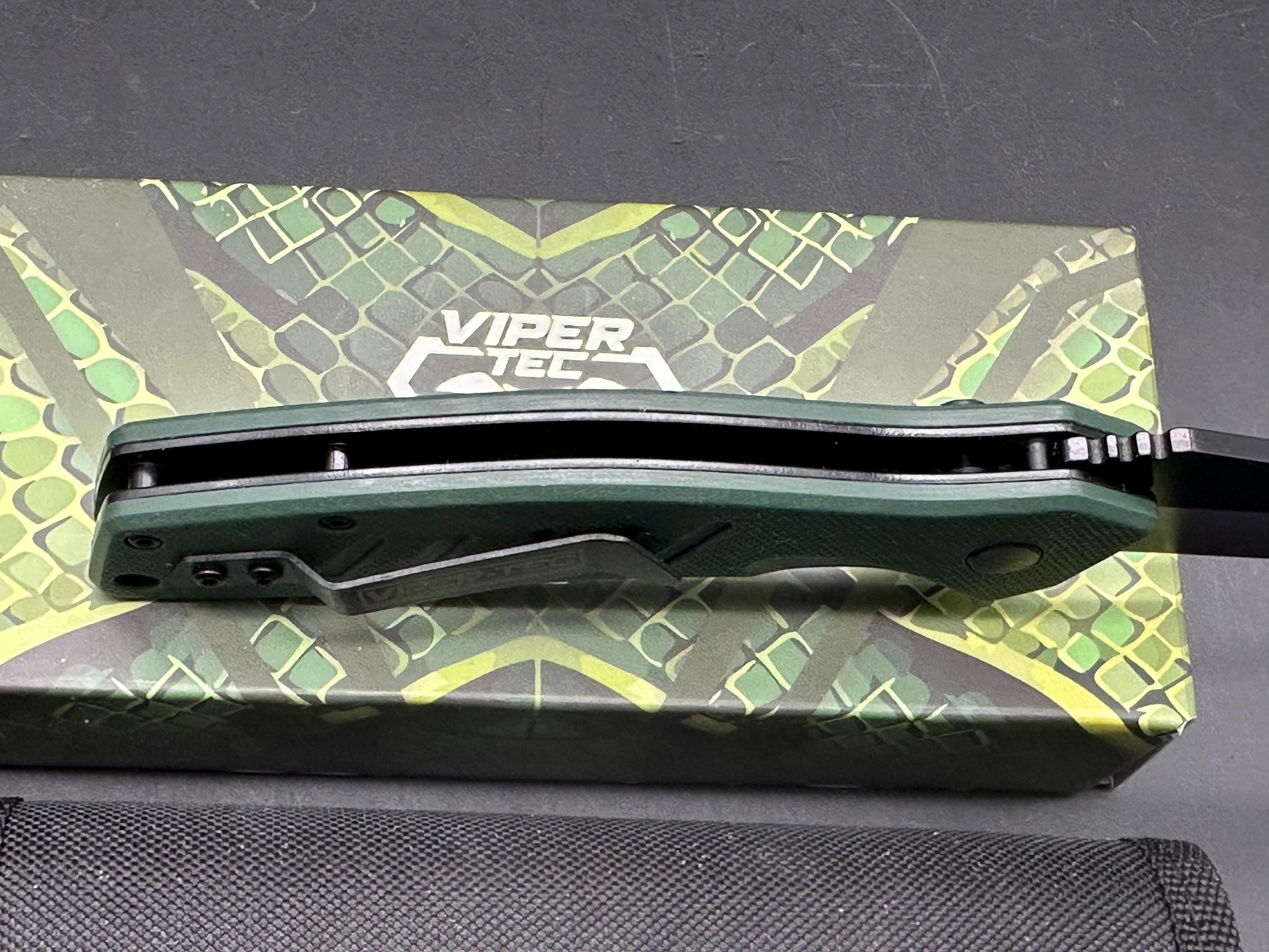 New Viper Tec Black D2 Blade G10 Handle Button Lock Pocket Knife EDC Green Cobra