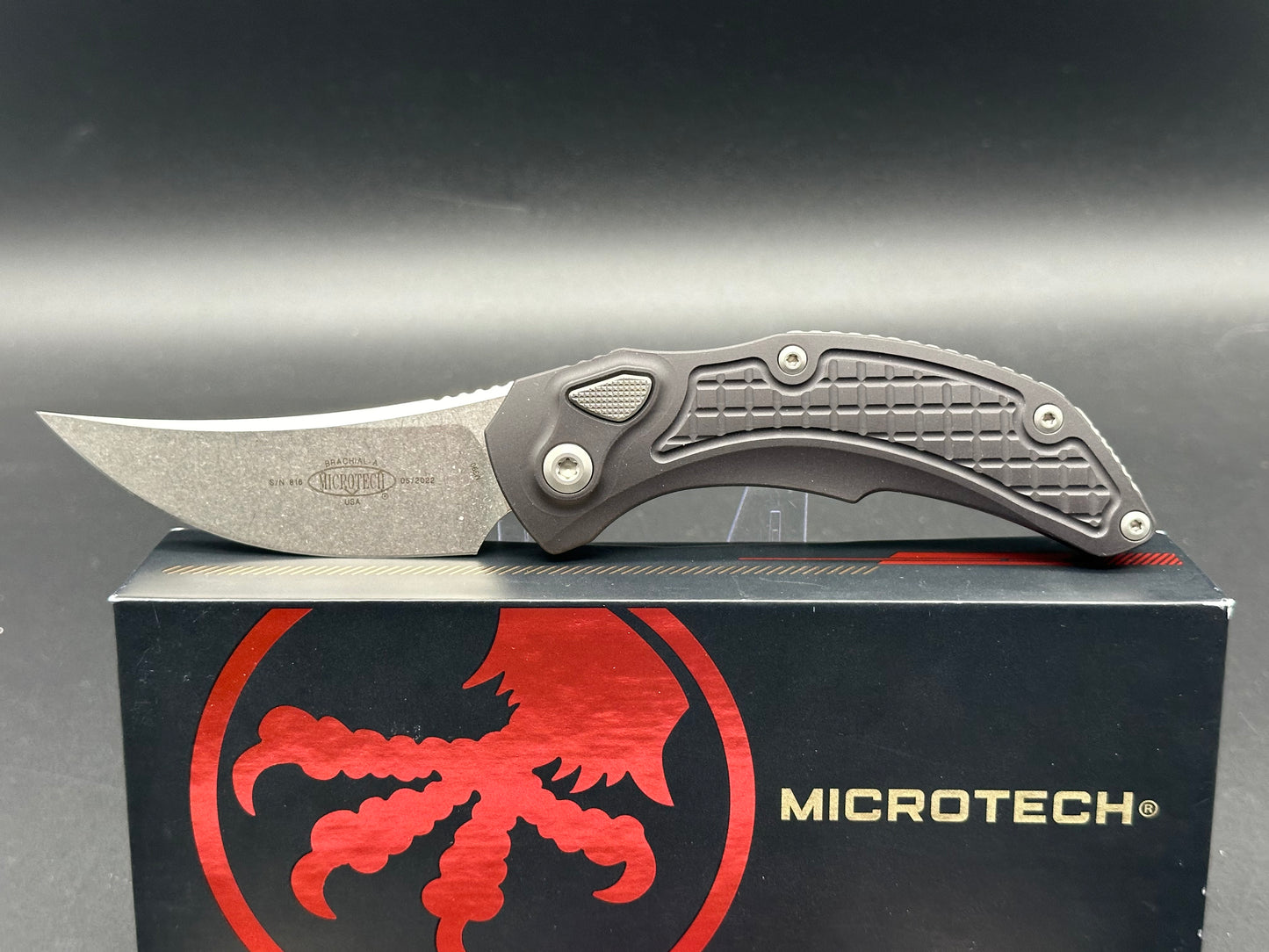 Microtech Brachial Auto Black Aluminum w/M390 blade