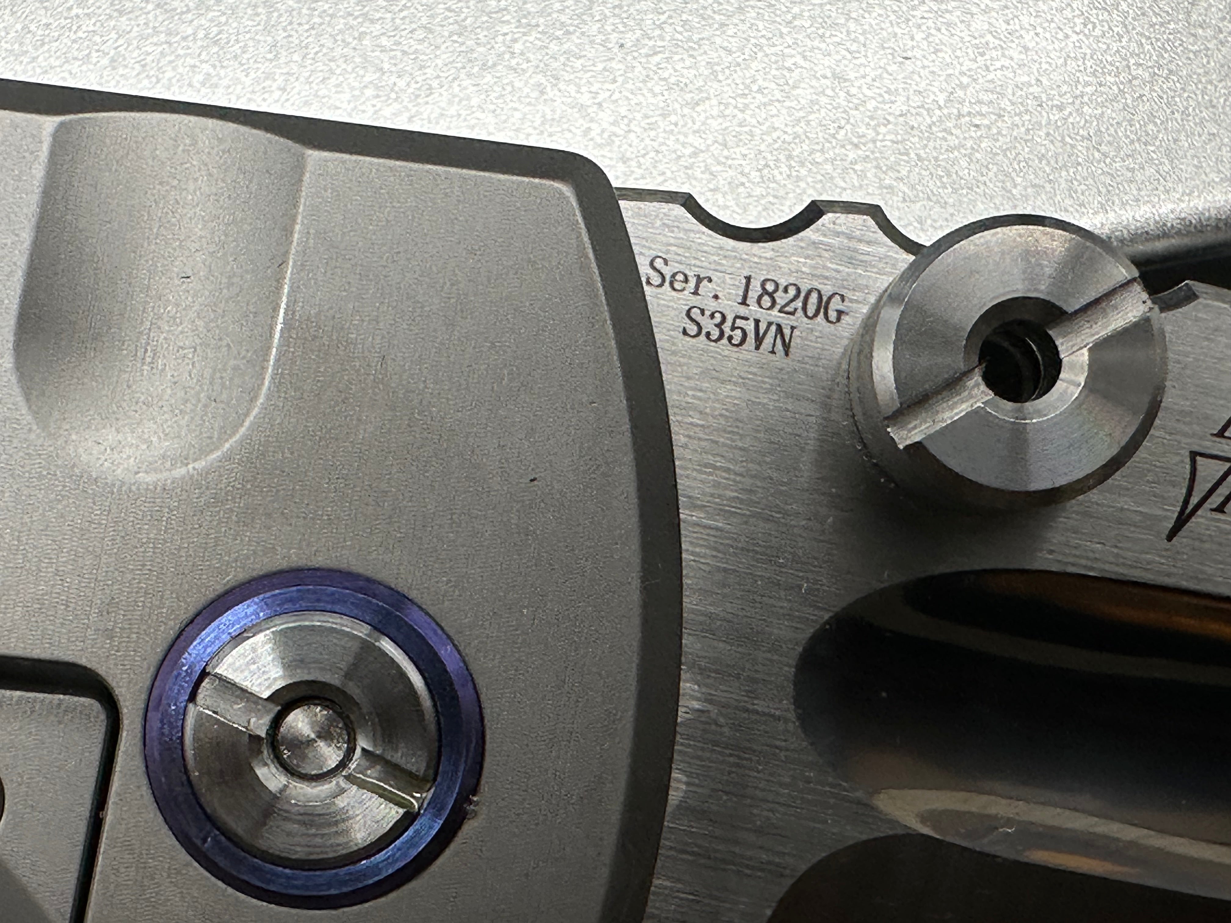Artisan Cutlery Proponent: 3.85 inch, satin flat grind, s35VN Wharncliffe blade. Frame lock. Titanium handle