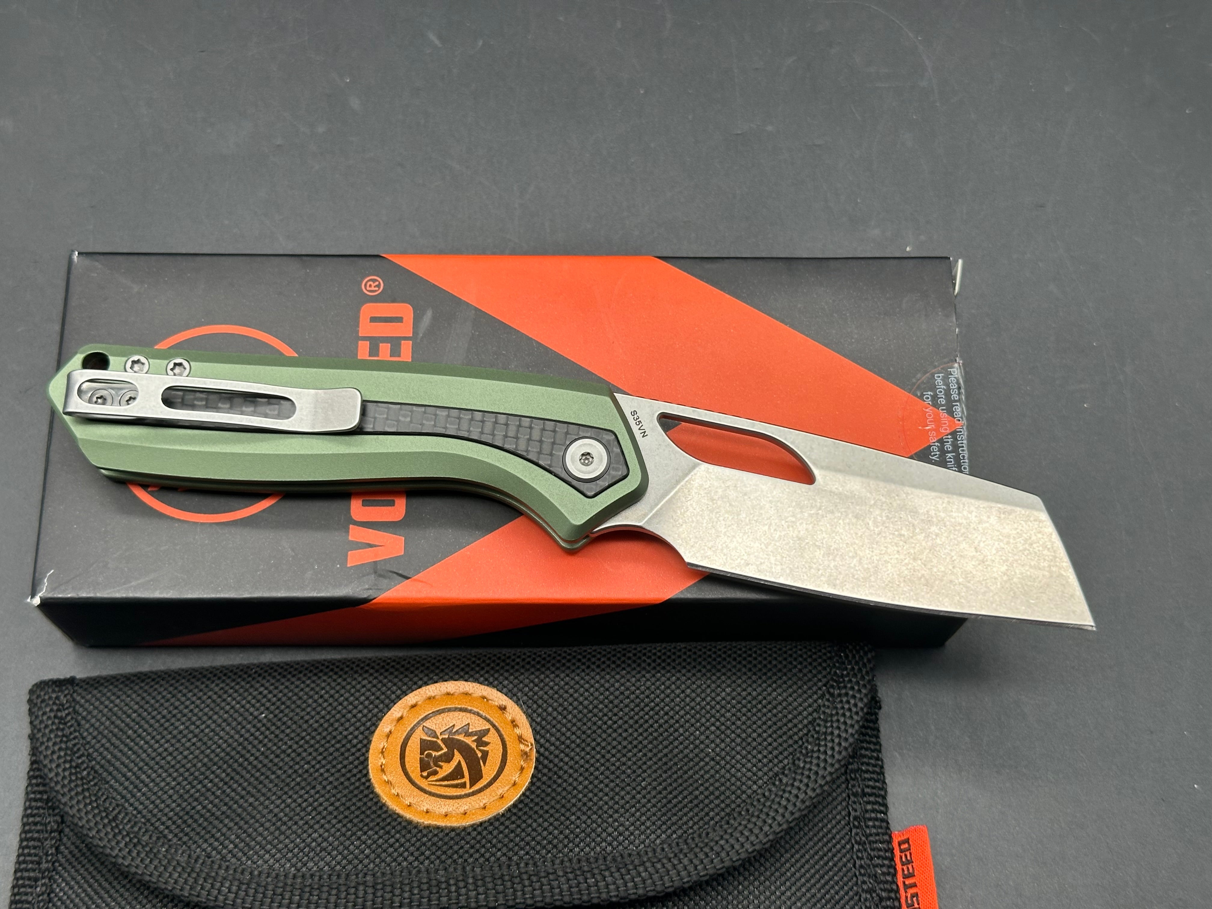Vosteed Kroc Top Liner Lock Aluminium scales and CF inlay S35vn blade