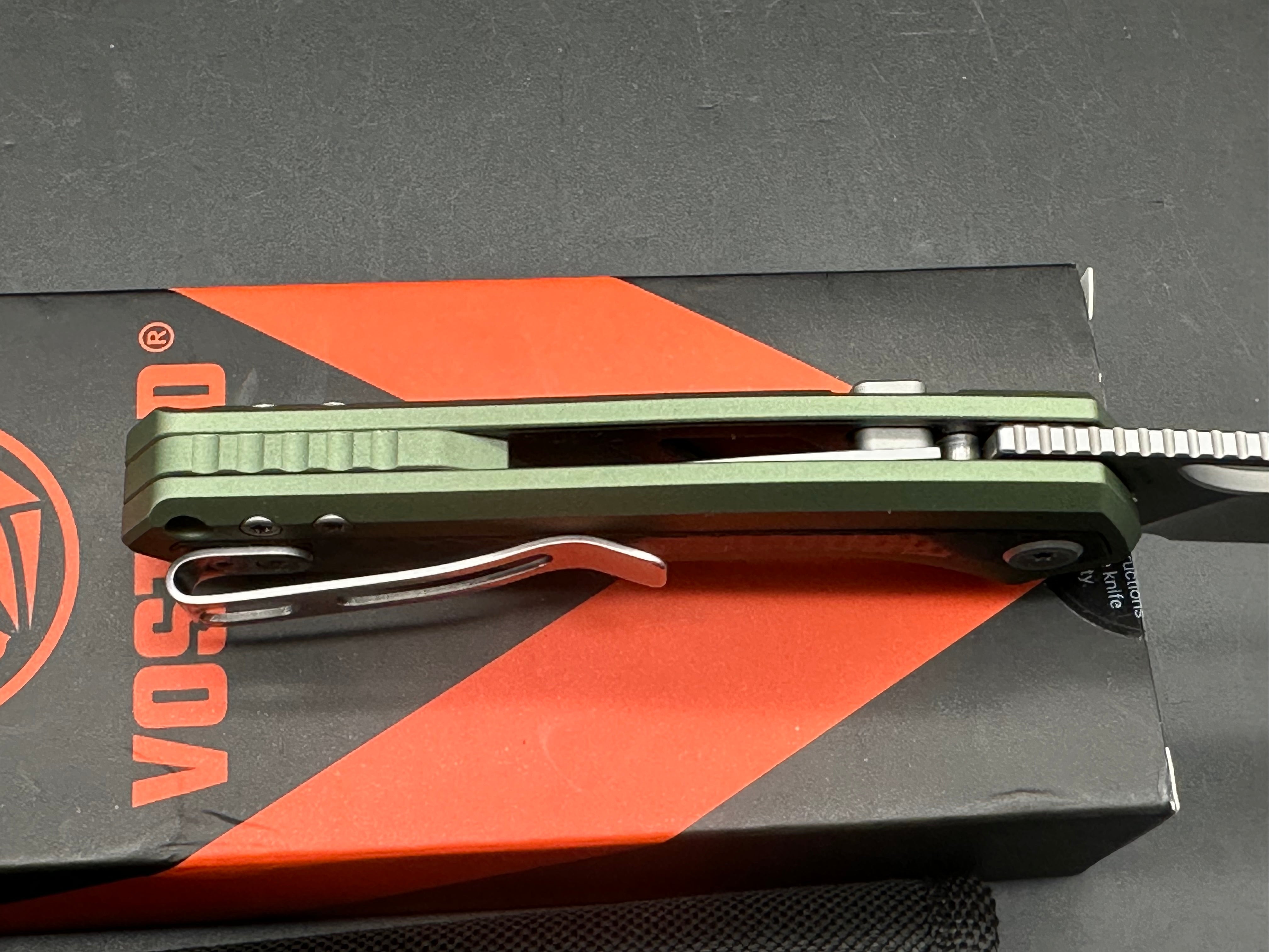 Vosteed Kroc Top Liner Lock Aluminium scales and CF inlay S35vn blade
