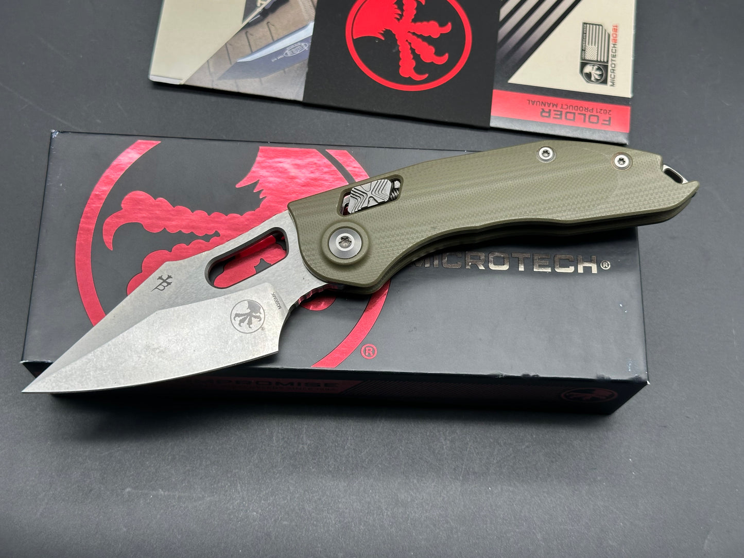 Microtech Stitch Ram-Lok Green G-10 Stonewash