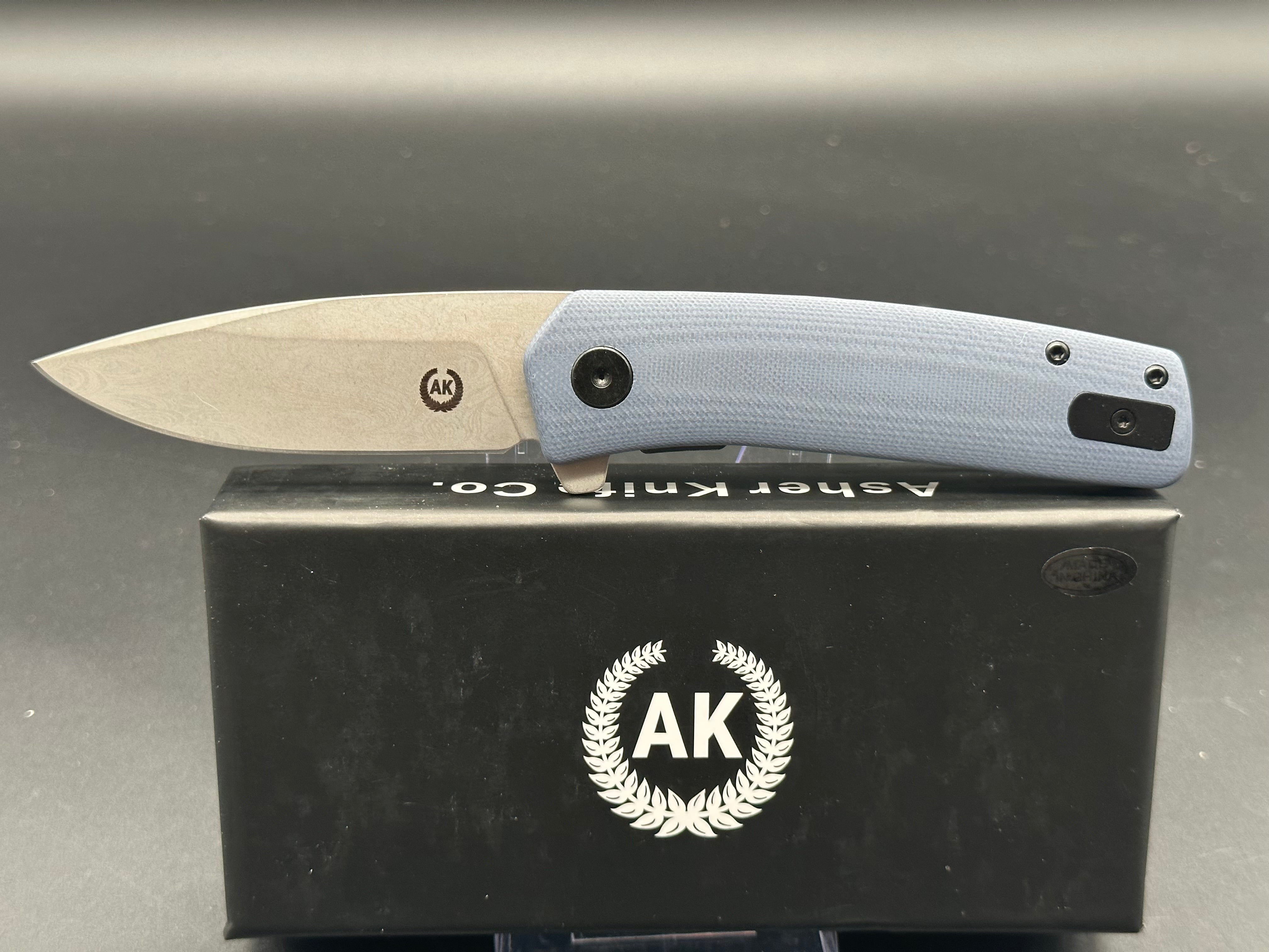 Asher Knives Spiro (Factory second) sea of snakes etch on the blade and clip grey scales