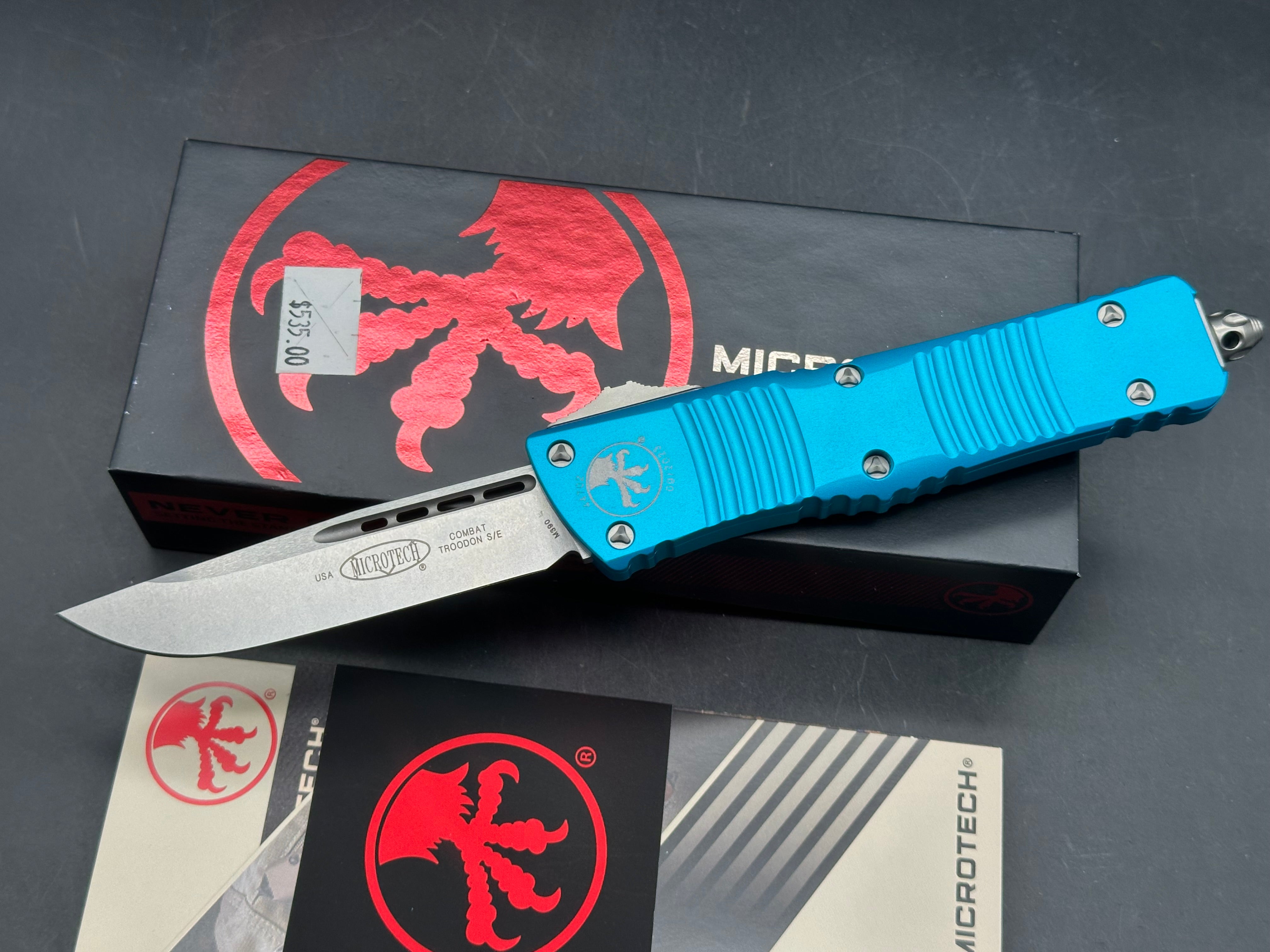 Microtech Combat Troodon Turquoise aluminum/M390 S/E