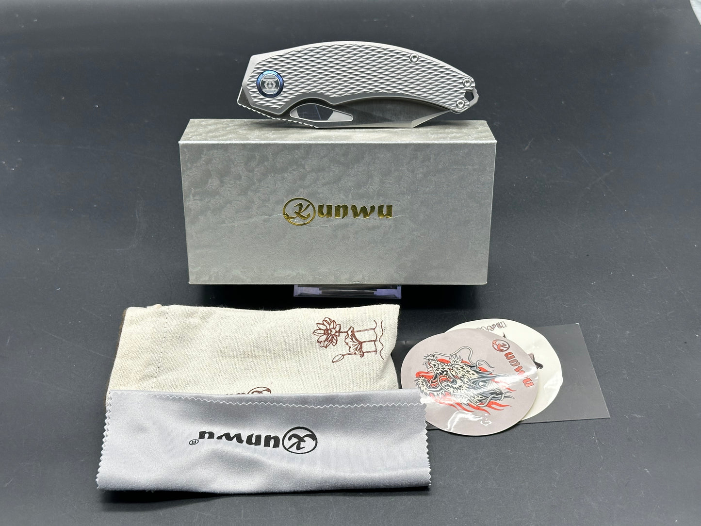 KUNWU KNIVES PADRE SATIN TITANIUM HANDLE FOLDING KNIFE VANAX STEEL