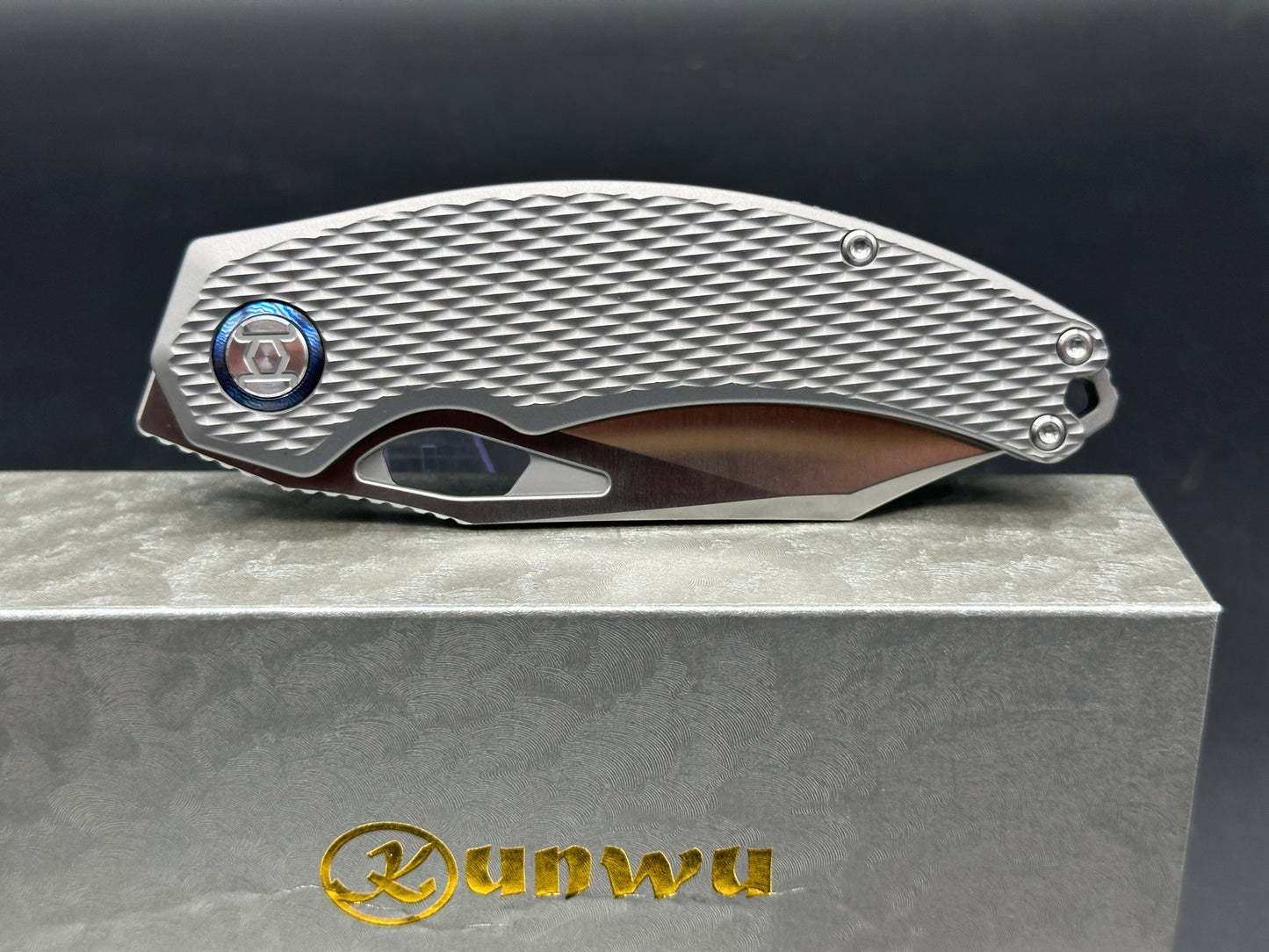 KUNWU KNIVES PADRE SATIN TITANIUM HANDLE FOLDING KNIFE VANAX STEEL