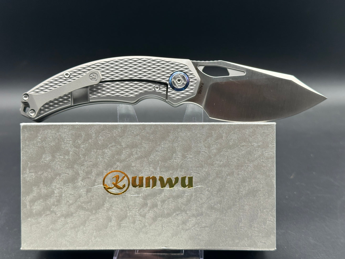 KUNWU KNIVES PADRE SATIN TITANIUM HANDLE FOLDING KNIFE VANAX STEEL