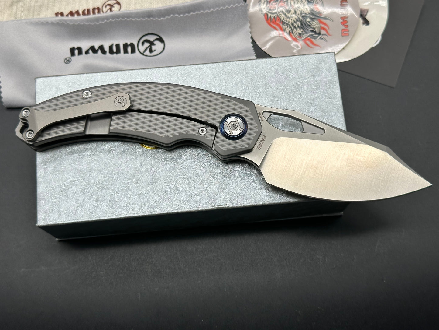 KUNWU KNIVES PADRE SATIN TITANIUM HANDLE FOLDING KNIFE VANAX STEEL