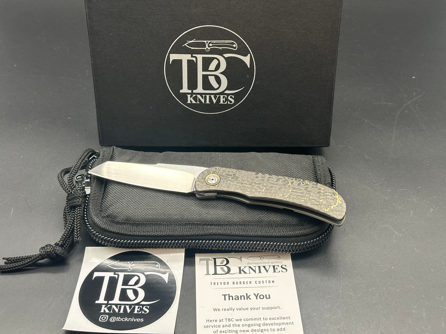 TBC Trevor Burger Custom LEXK Sheepsfoot SFL, Titanium- Snakeskin Carbon Fiber Inlay / Hand Rubbed Satin M390