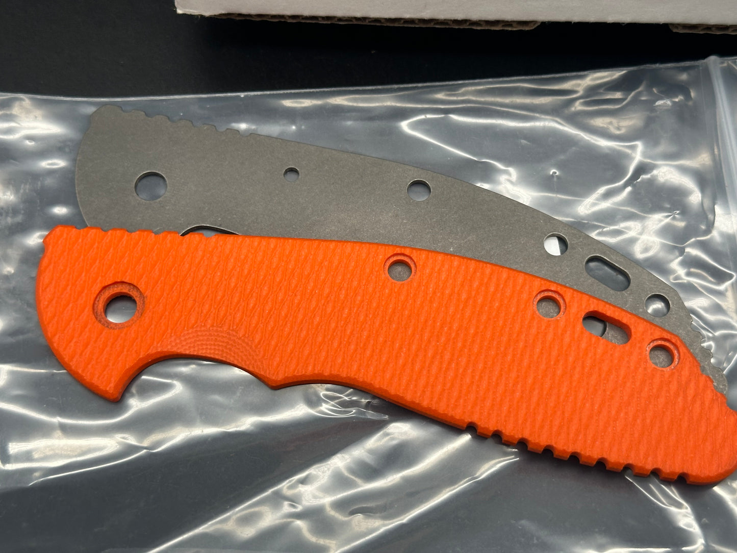 Hinderer XM-24 Bowie Working Finish, Full titanium, includes original Orange G10 scale