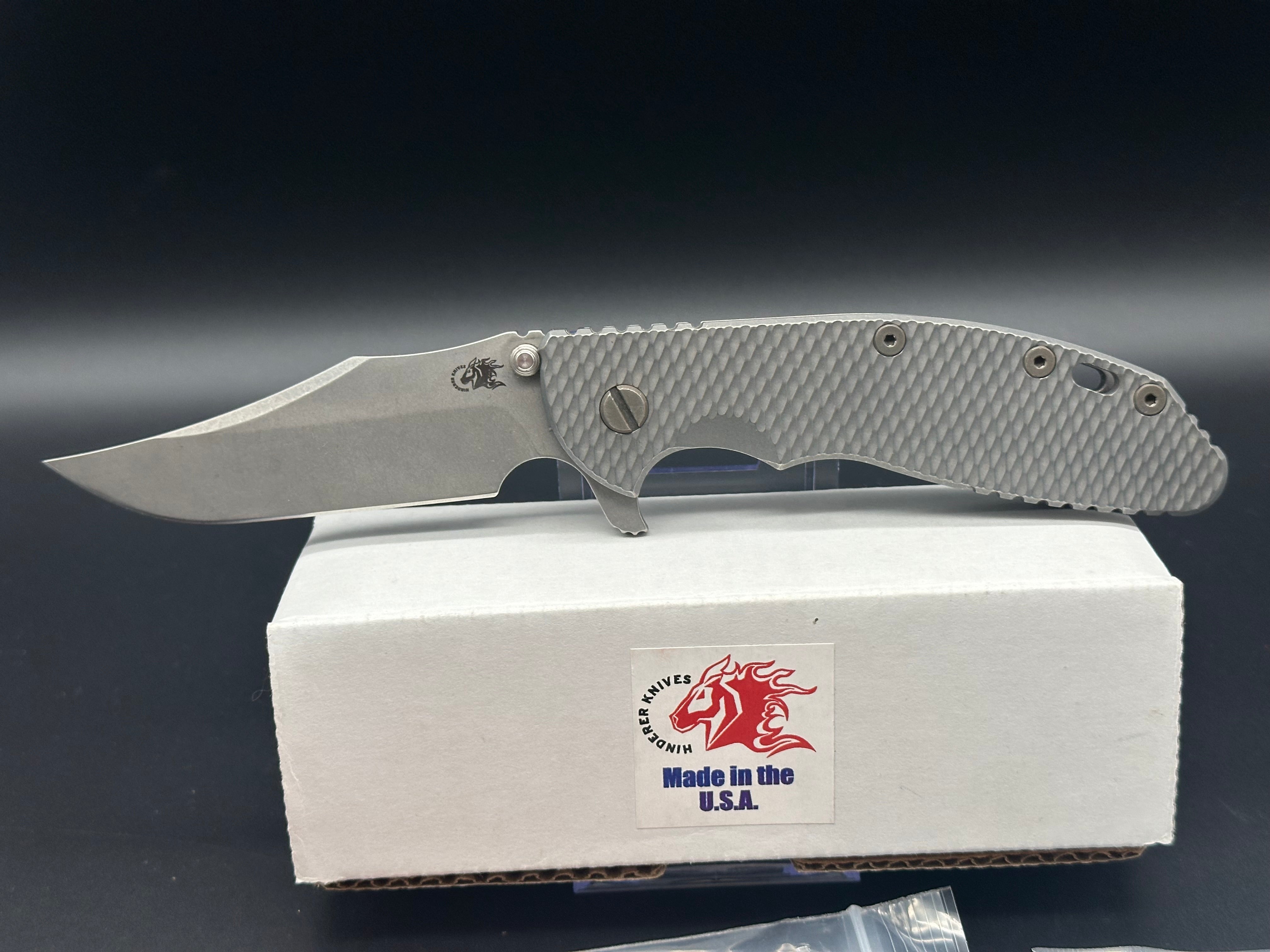 Hinderer XM-24 Bowie Working Finish, Full titanium, includes original Orange G10 scale