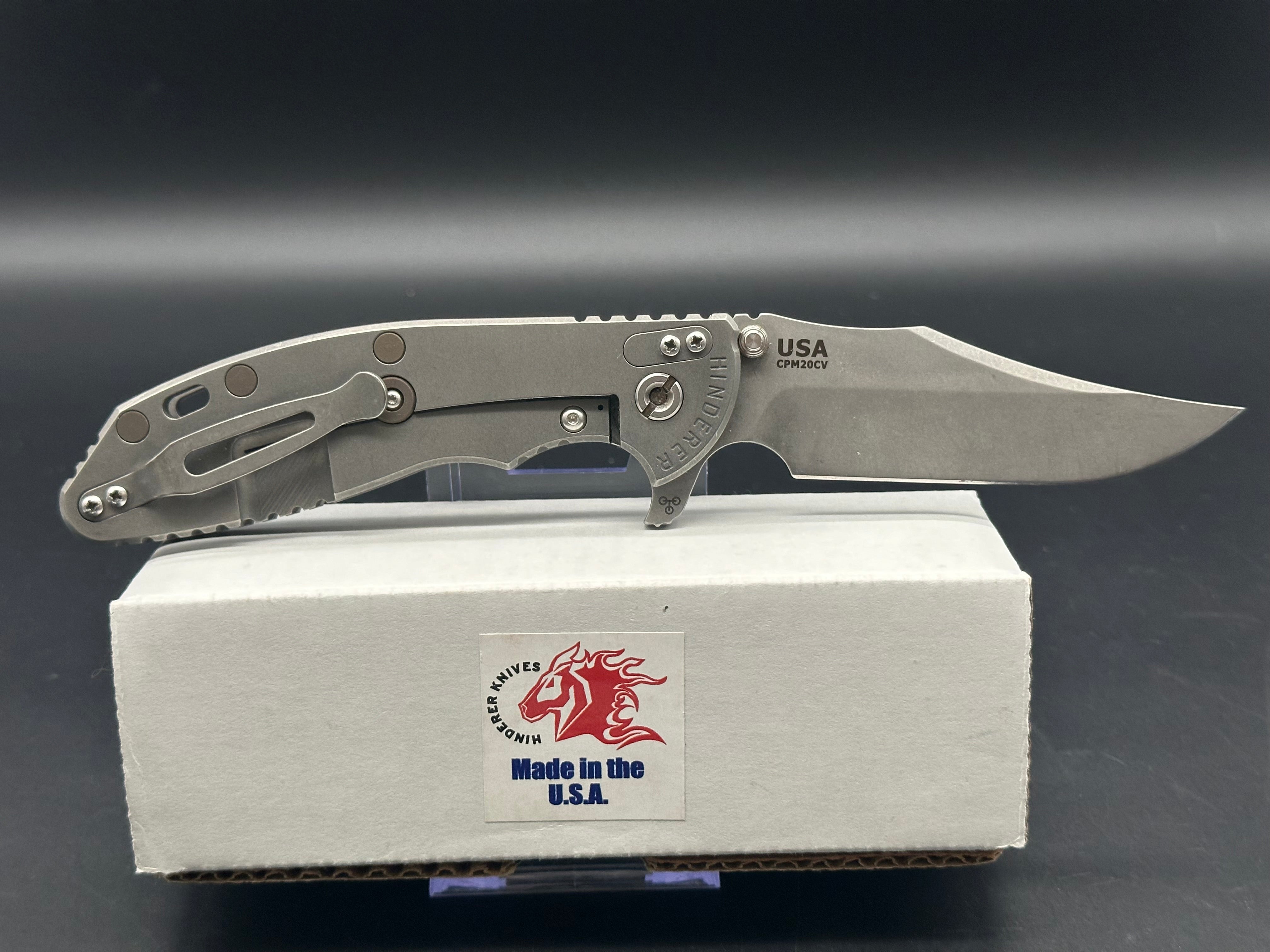 Hinderer XM-24 Bowie Working Finish, Full titanium, includes original Orange G10 scale