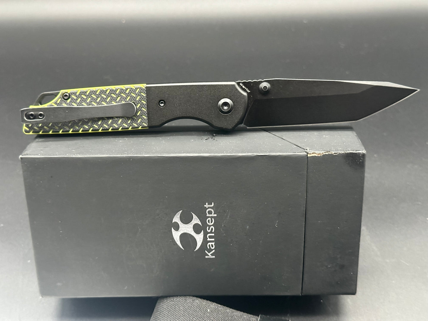 Kansept Knives Warrior Tanto Liner Lock Knife Black/Green G-10