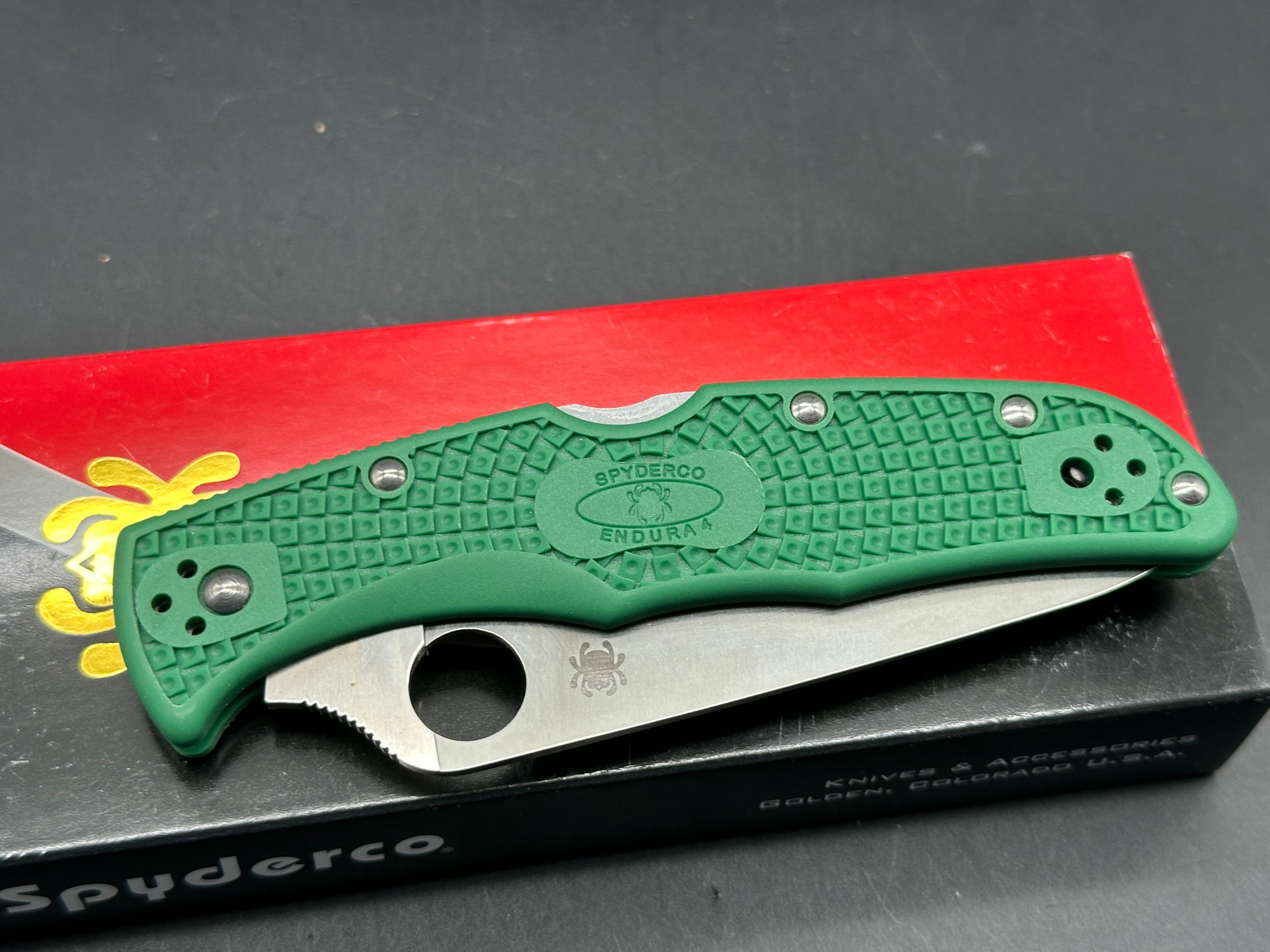 Spyderco Endura 4 Knife Flat Ground Green FRN (3.75" Satin)