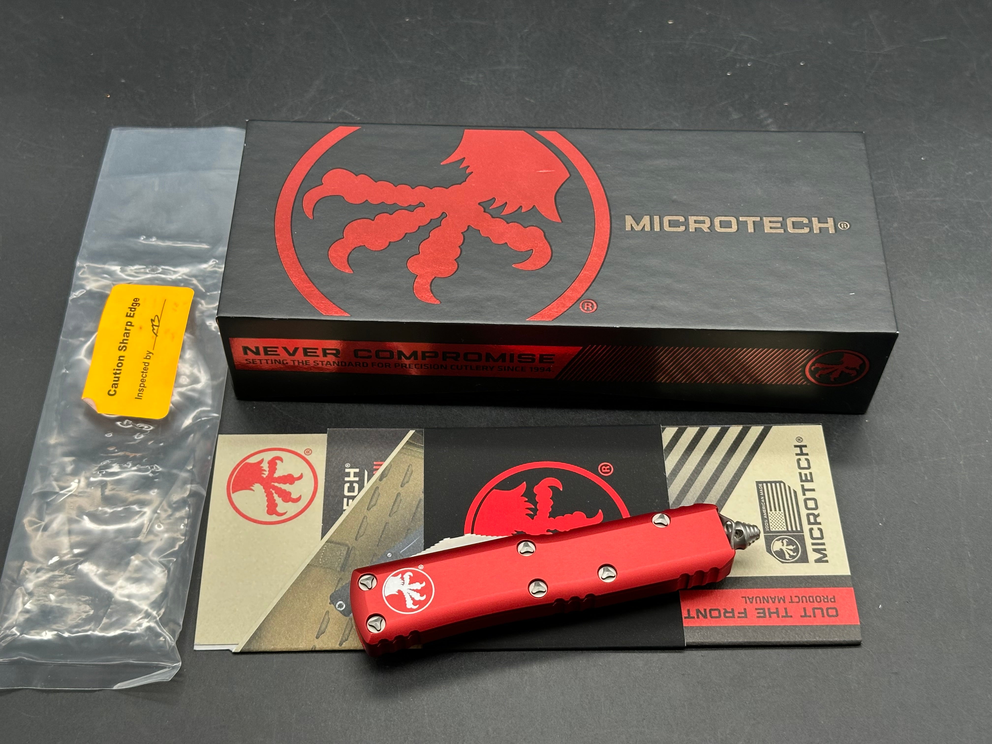 Microtech UTX-85 S/E OTF Automatic Knife Red (3.125" Stonewash) 231-10RD
