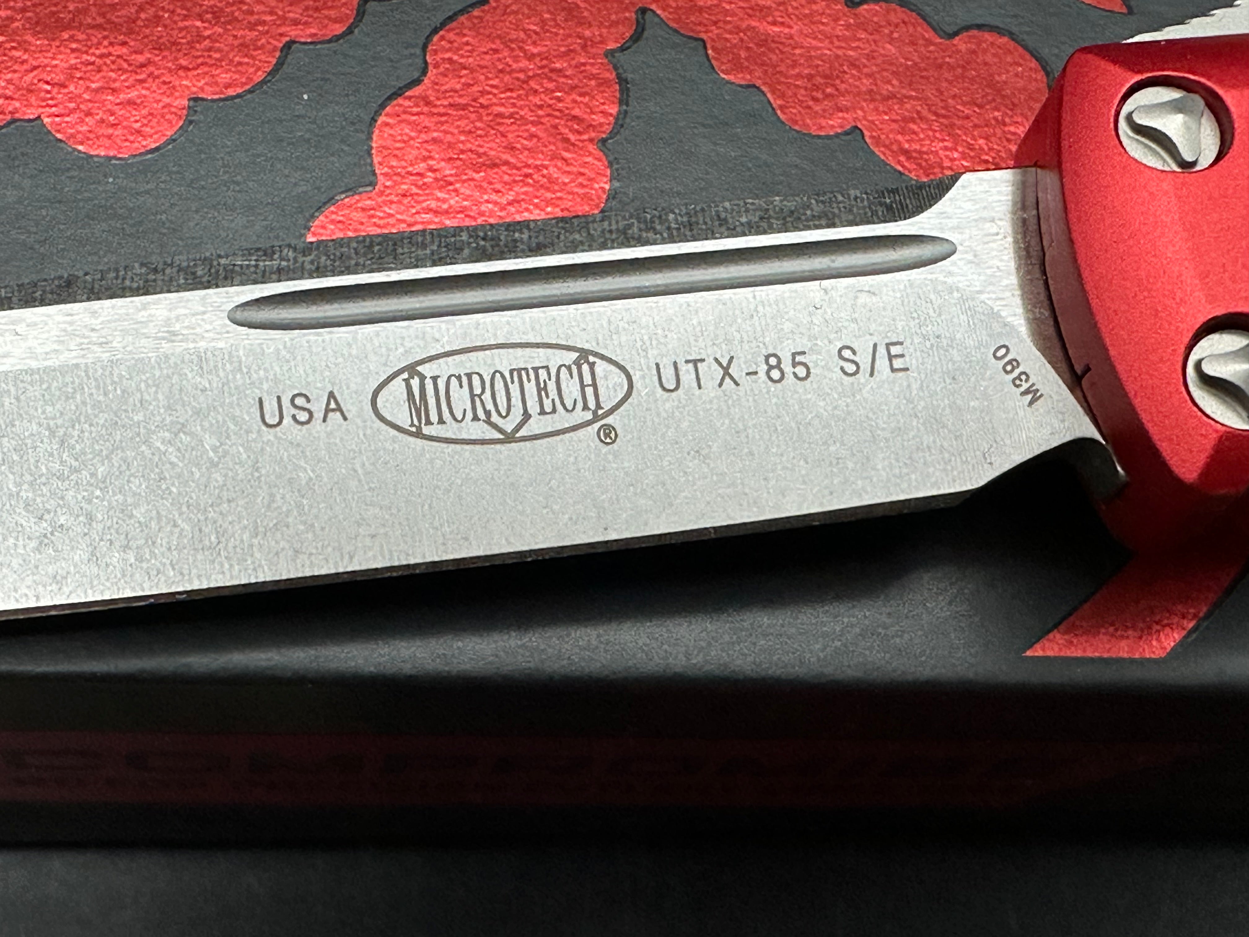 Microtech UTX-85 S/E OTF Automatic Knife Red (3.125" Stonewash) 231-10RD